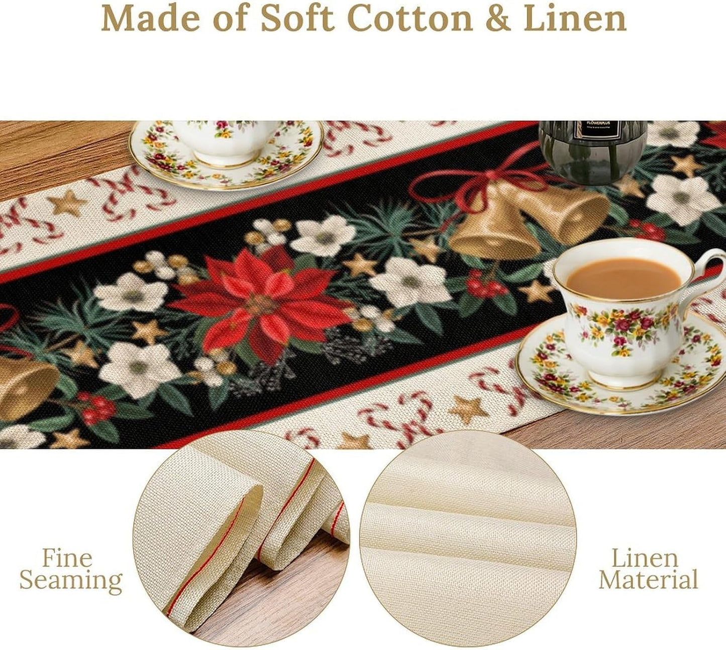 Christmas Table Runner, Xmas Holiday Seasonal Winter Table Cloth Kitchen Dining Table Decoration for Home Party Decor 13x70 Inch