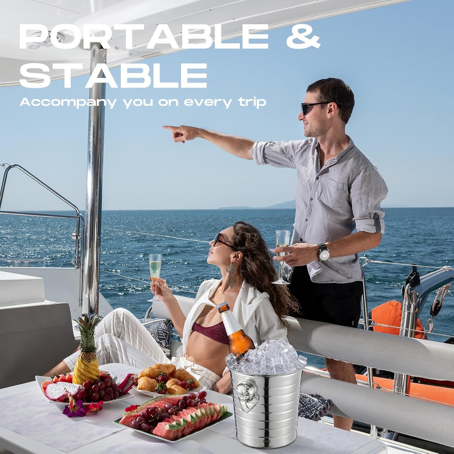 Pinkunn 6 Pack Stainless Steel Champagne Bucket 3 Qt Metal Ice Bucket Double Wall Wine Bucket with Handles Party Beverage Chiller for Champagne Beer Cocktail Wine Drinks Home Bar Accessories (Silver)