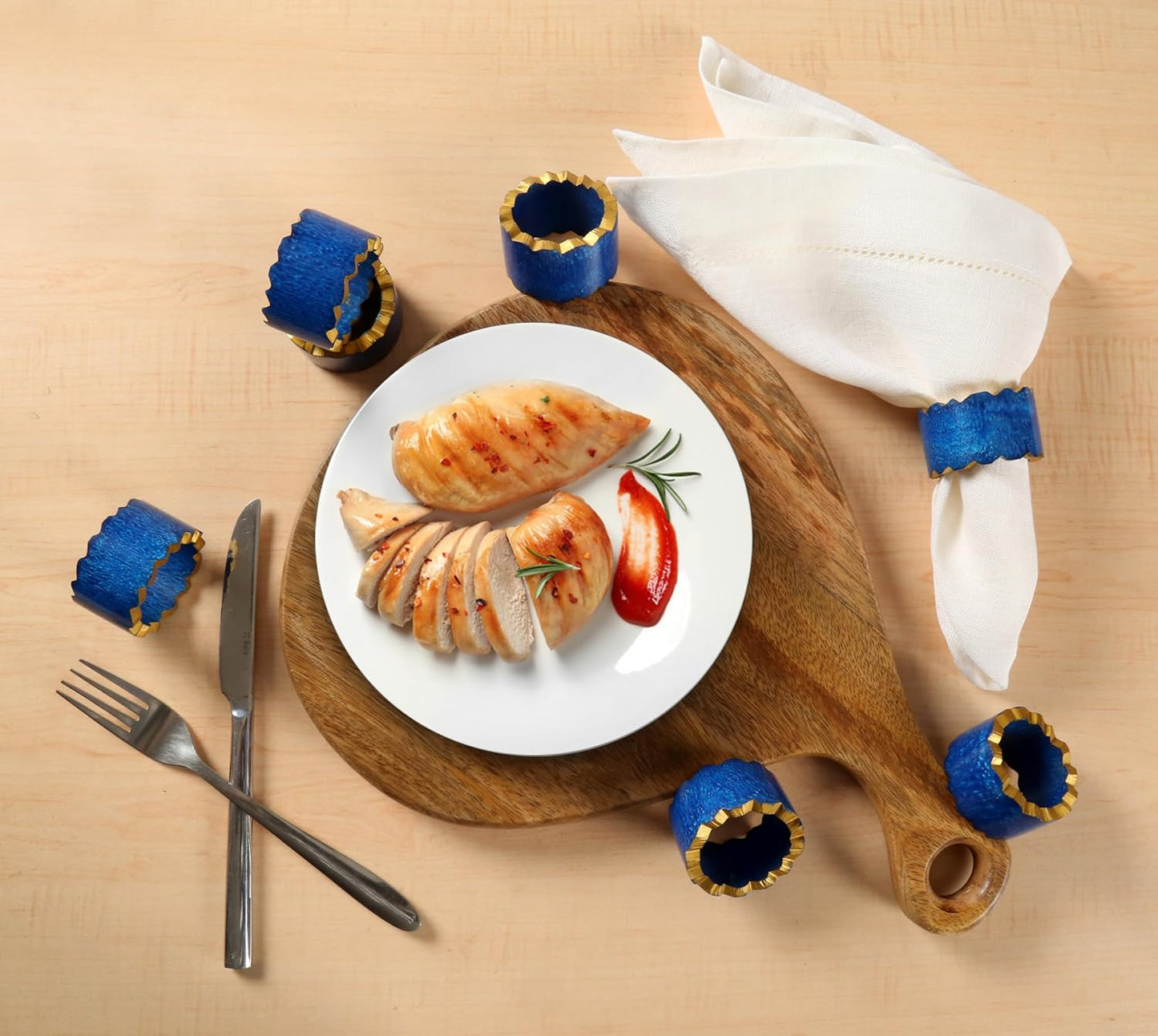 Handmade Epoxy Napkin Rings Set of 12 | Elegant Table Decor for Dining, Weddings & Events | Durable & Stylish Napkin Rings Holders | Art Deco Design (Blue Gold) - ALPHA Living HOME