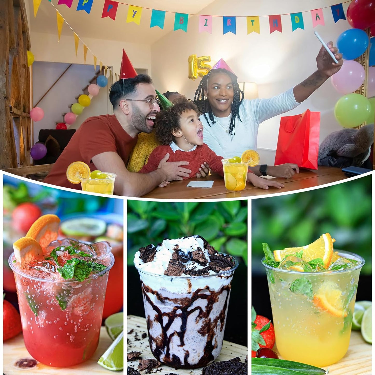 100 Pcs 12oz Disposable Stemless Clear Plastic Cups Crystal Plastic Wine Glasses Round Bottom Cold Drinking Cocktail Party Cups for Meeting Weddings Birthdays Christmas Party Supplies