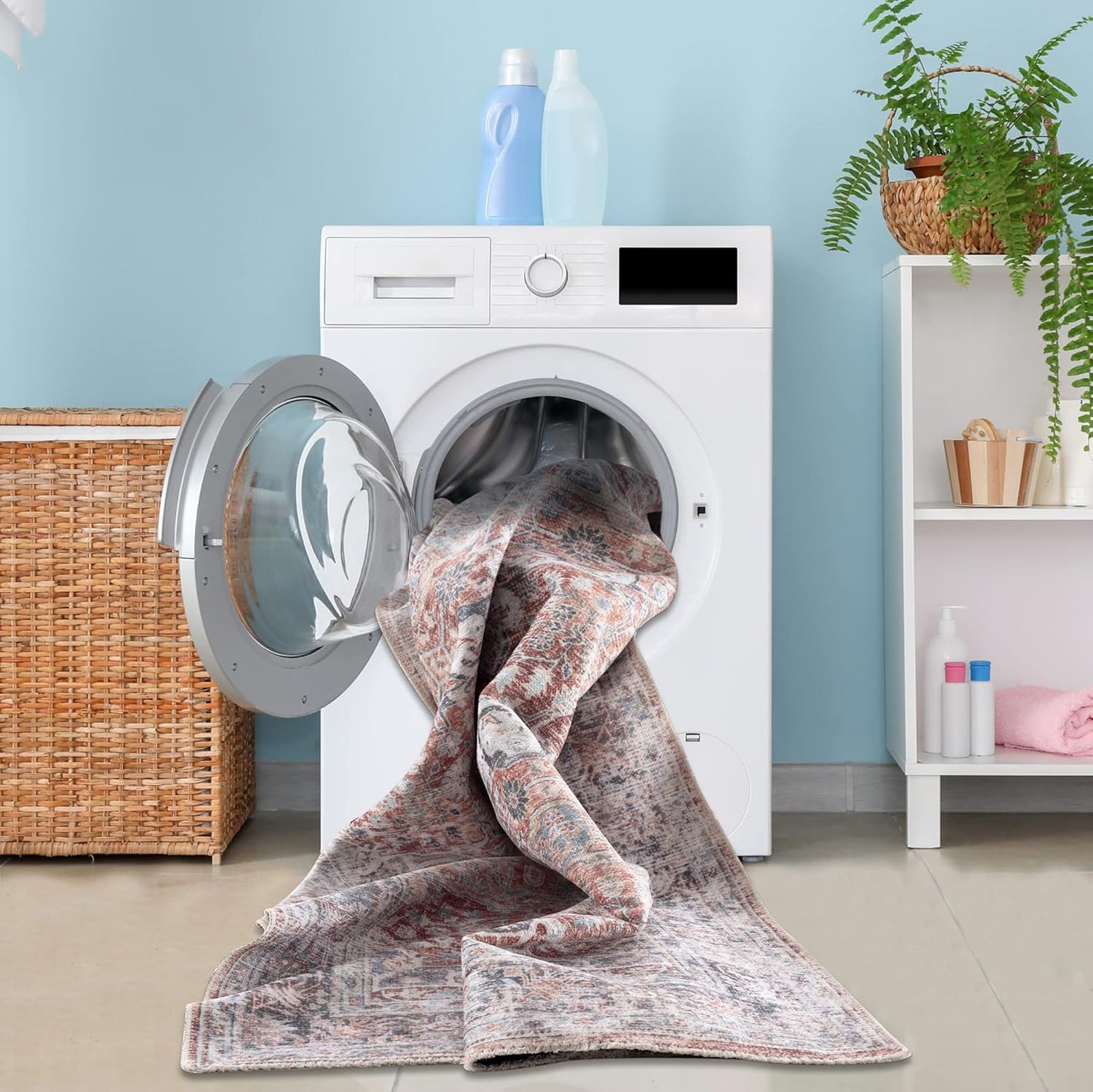 Bloom Rugs Caria Washable Non-Slip 9x12 Rug - Brick/Dark Blue Traditional Area Rug for Living Room, Bedroom, Dining Room, and Kitchen - Exact Size: 9' x 12'