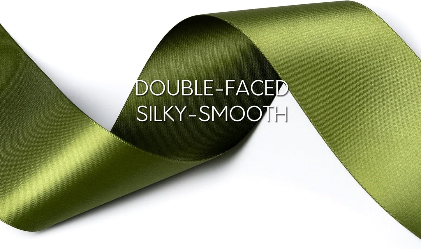 Moss Green 2.5 Inch Double-Faced Satin Ribbon 25 Yards for Gift Wrapping Crafts Flower Bouquet Invitations Holiday Decorating