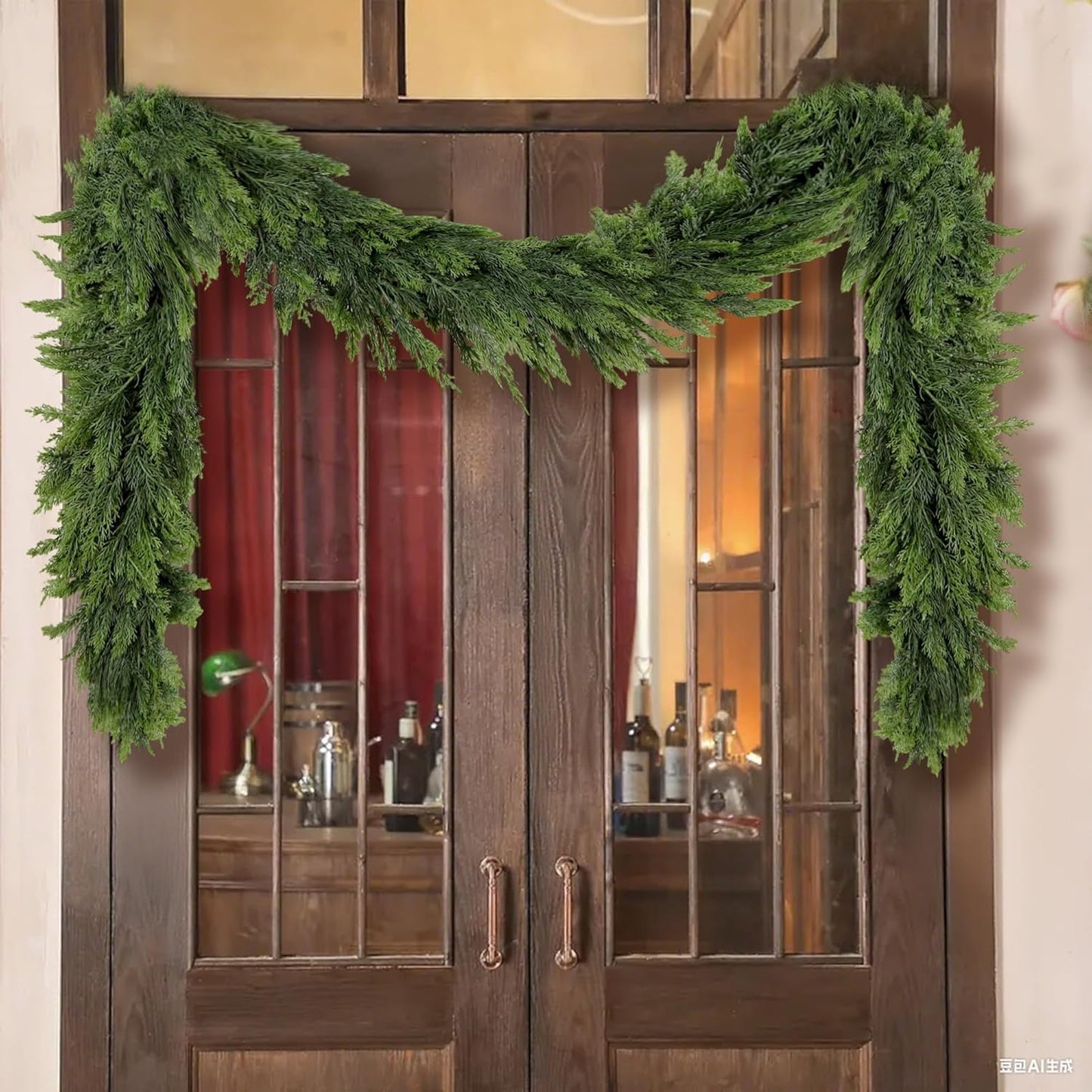 2PCS Christmas Cedar Garland 9Ft Artificial Realistic Soft and Thickness Green Faux Cedar Pine Garlands, Holiday Xmas Decoration Stairs Wall Mantle Door Indoor Outdoor(2pcs, 9ft)