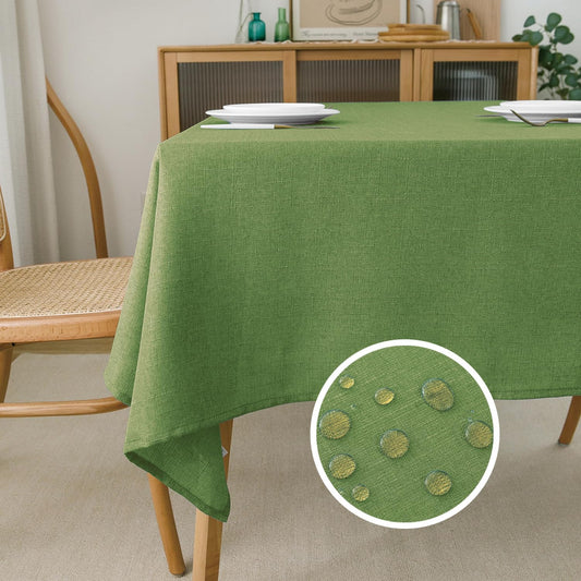 NLMUVW Olive Green Linen Tablecloth Rectangle Water Resistant Textured Natural Table Cloth Farmhouse Table Cover for Kitchen Dining Coffee, 54 x 84 Inch
