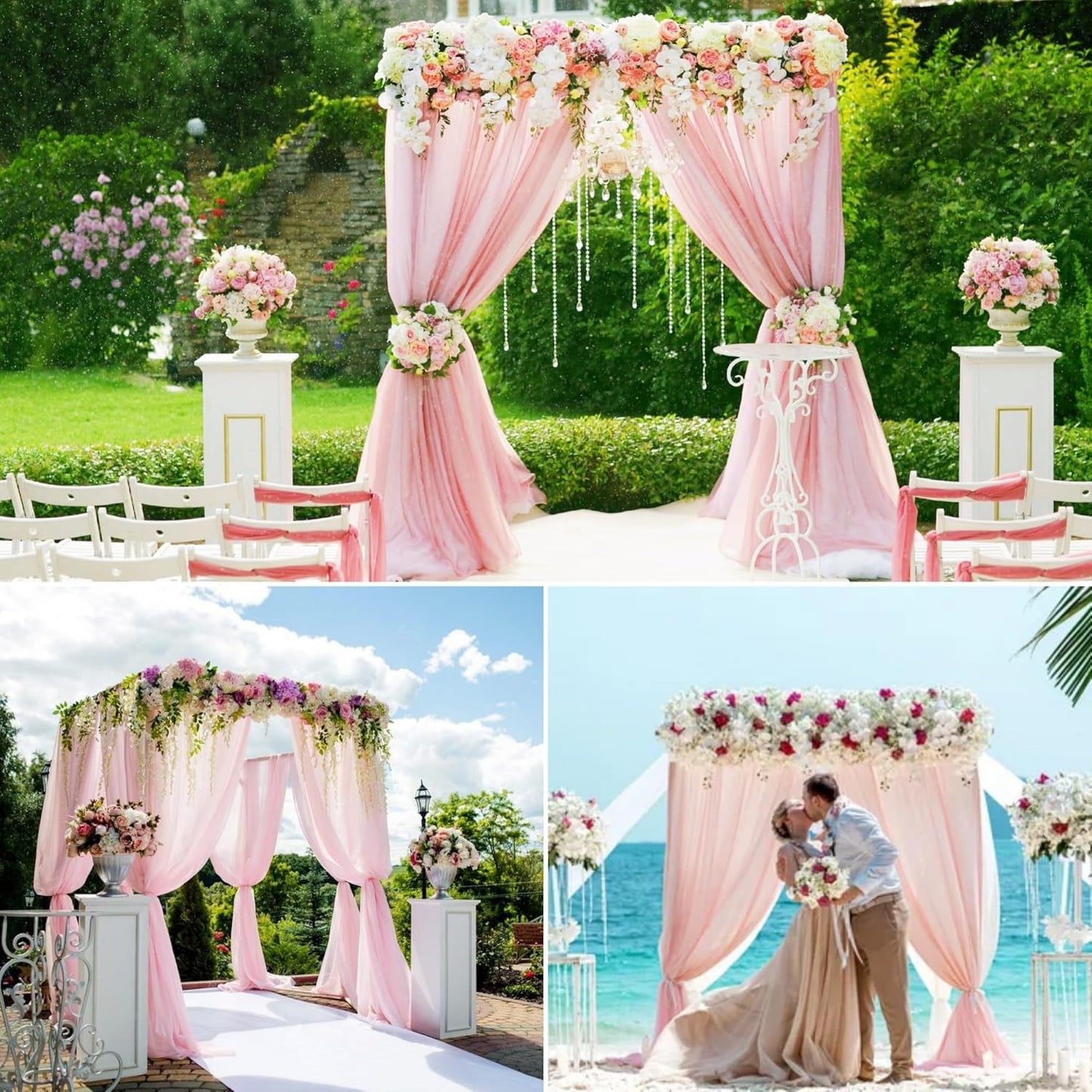 6 Panels Pink Wedding Arch Drapery 28" x 20Ft Wedding Arch Draping Fabric Chiffon Fabric Drape Sheer Backdrop Curtain for Weddings Party Swag Ceremony Birthday Arbor Drapery Reception Ceiling Décor