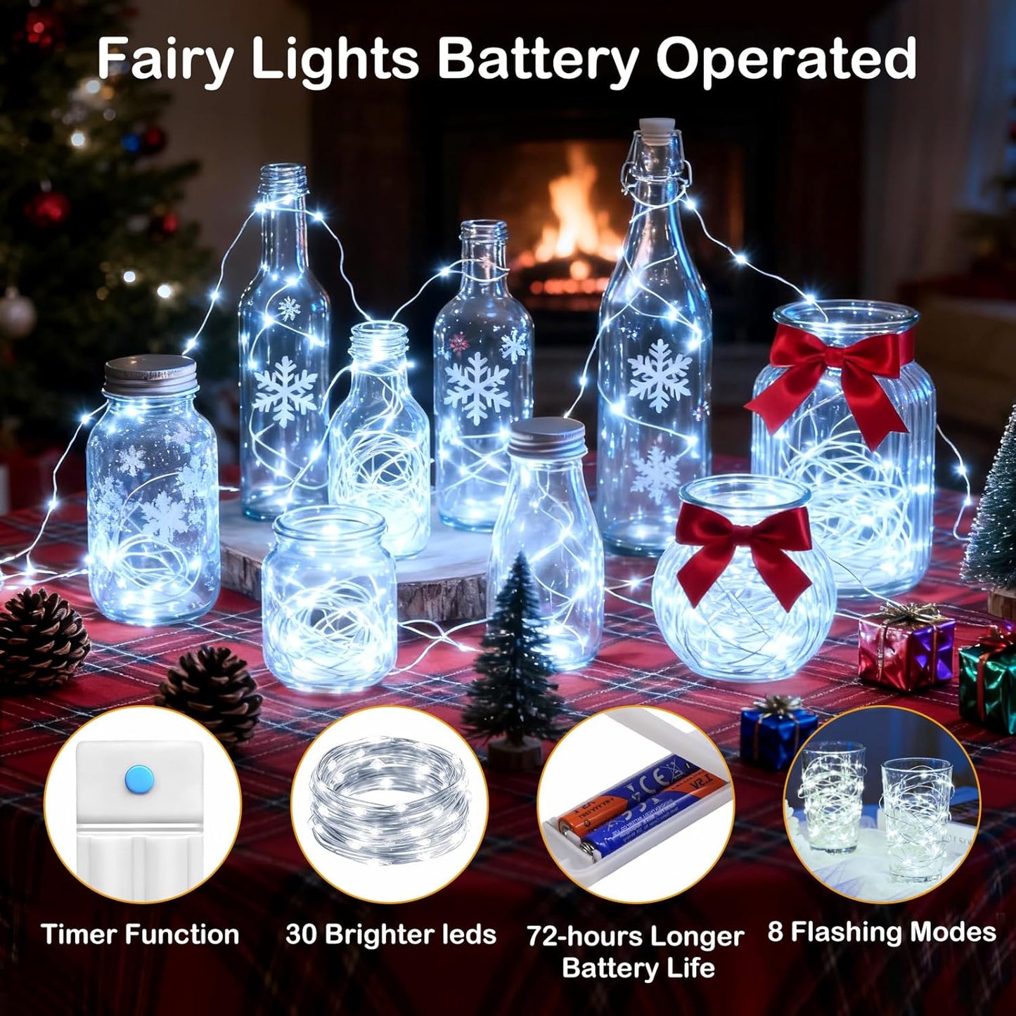 ZNYCYE 50 LED Fairy Lights with Timer, 6 Pack 8.2Ft 8 Modes Battery Operated Fairy Lights, Mini Led String Lights for DIY Wedding Bedroom Mason Jar Vases Table Party Christmas Decoration (Cool White)