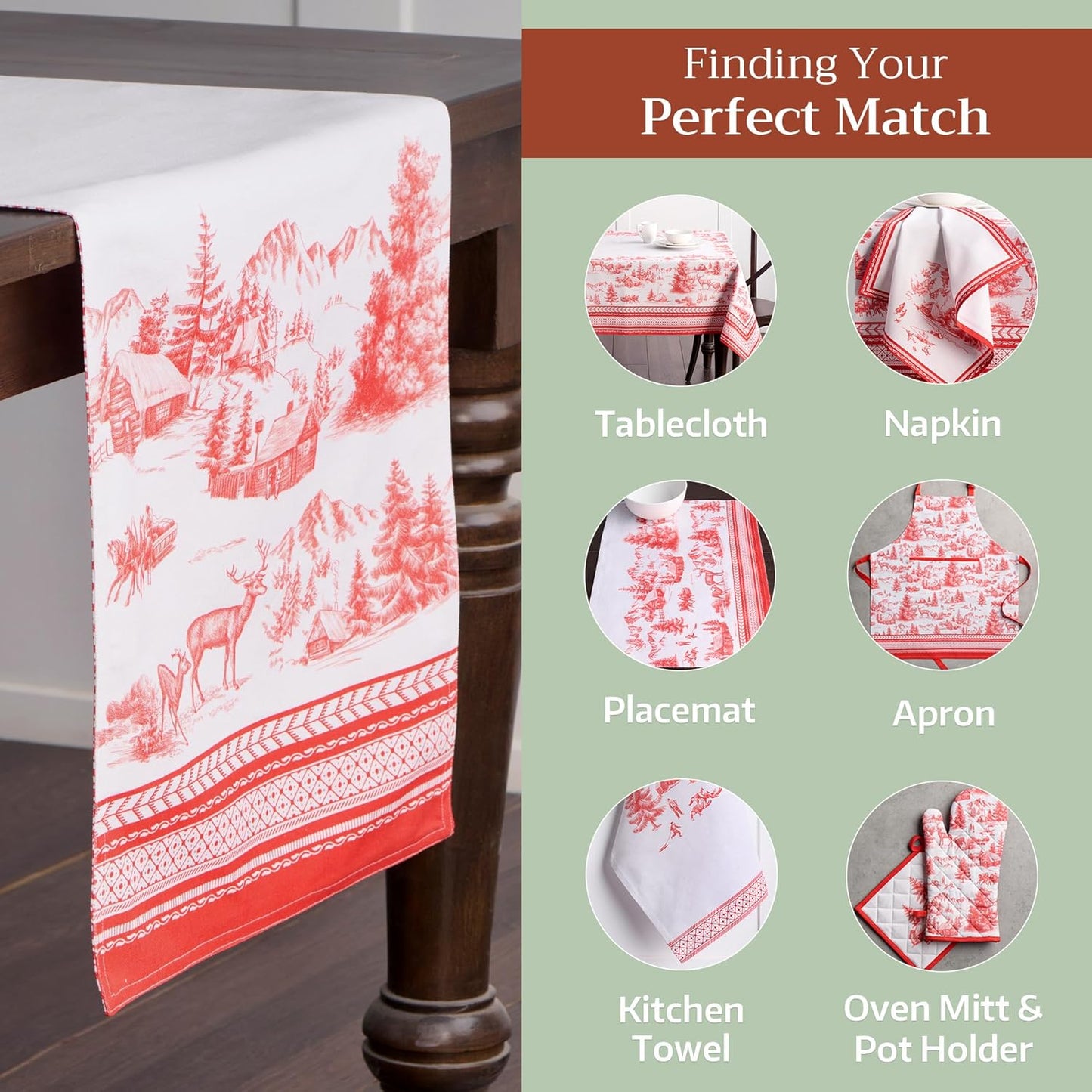 Maison d' Hermine Table Runner 100% Cotton Double Layer Table Runners 108 inches Long for Thanksgiving Christmas Decorations Home Kitchen Dining Party Wedding (Winter Jouy, 14.5" x 108")