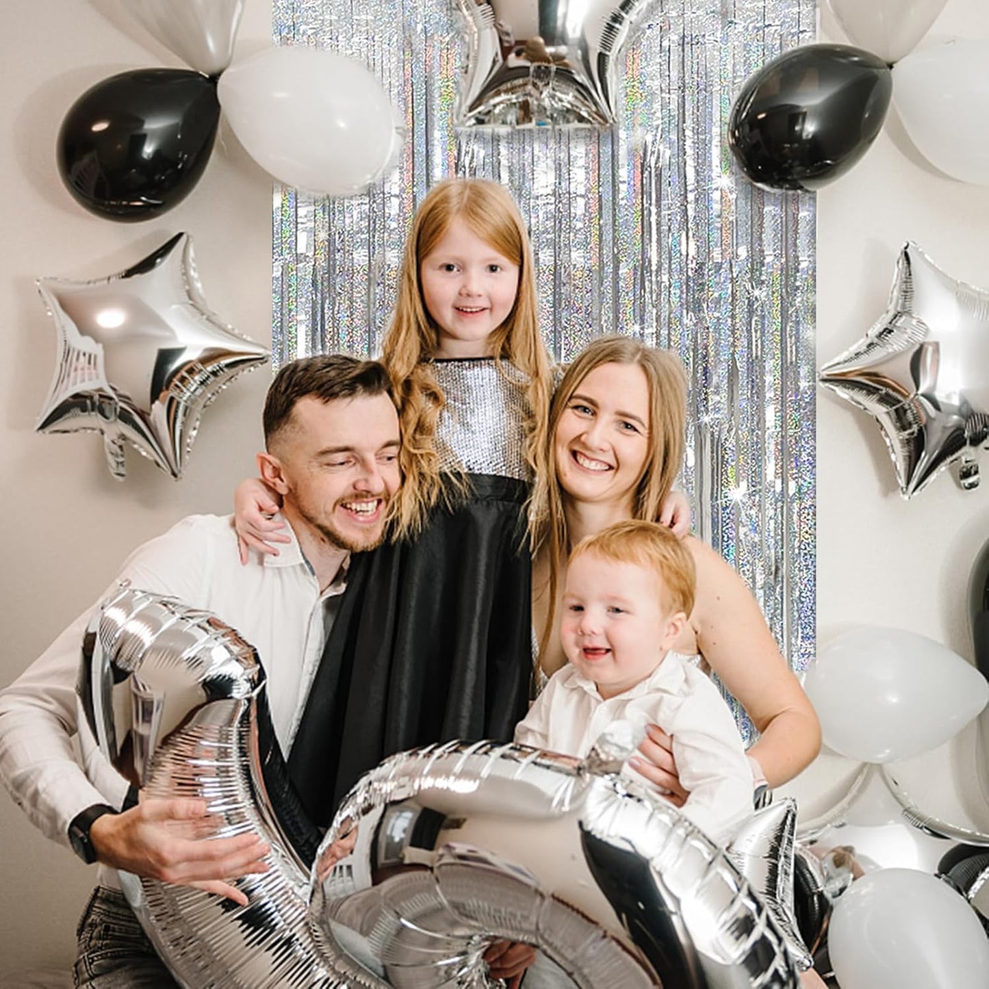 Tinsel Curtain Party Backdrop Silver Birthday Decorations 5 Packs Glitter Foil Fringe Curtain Party Decor Streamers Photo Booth for Birthday Christmas Wedding Halloween Graduation Decorations