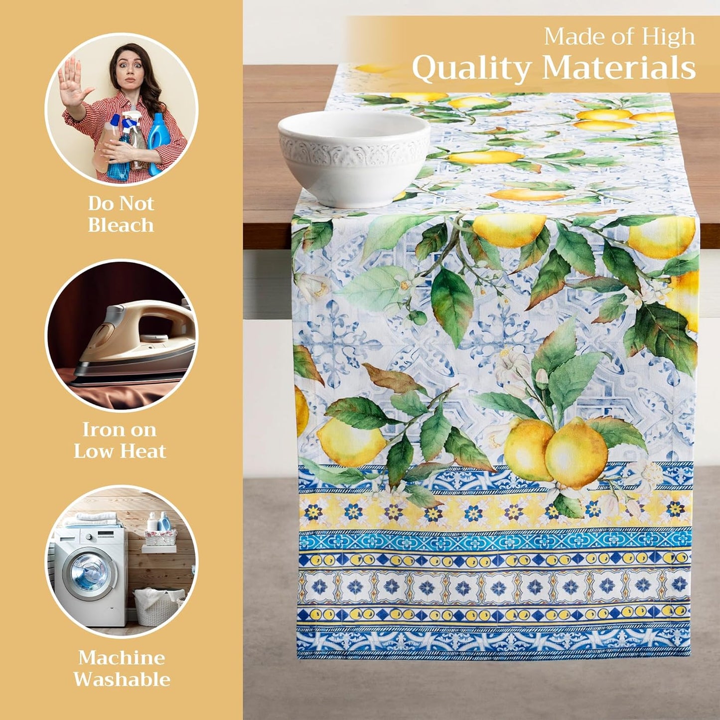 Maison d' Hermine Table Runner 100% Cotton Single Layer Table Runners 72 inches Long Decorative for Home Kitchen Dining Party Baby Shower Wedding Bridal Shower Spring Summer (Citrus, 14.50" x 72")