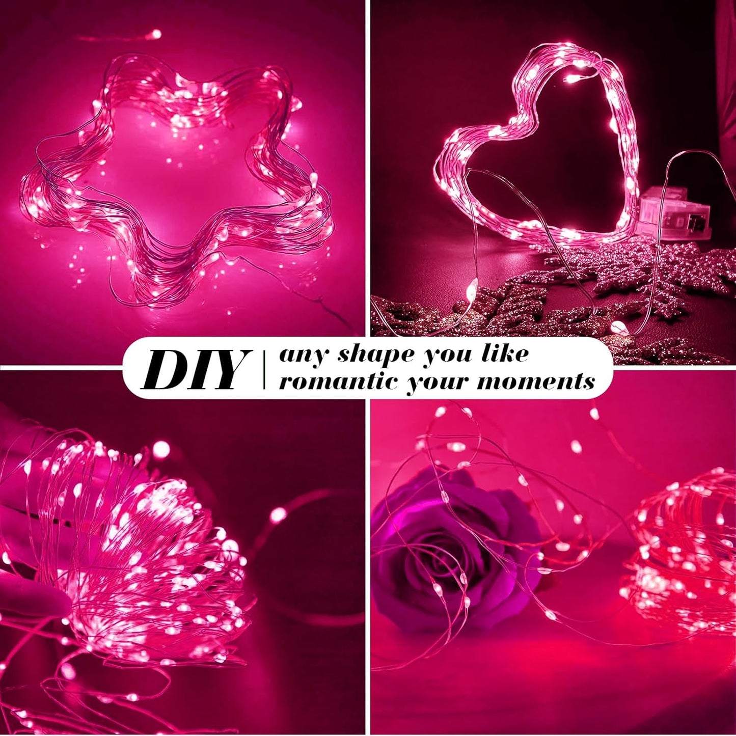 ZGWJ 24 Pack Fairy Lights Battery Operated, 7ft 20 Mini LED Fairy String Lights Silver Wire 3 Modes for DIY, Parties, Wedding, Bedroom, Halloween Christmas Decoration Pink