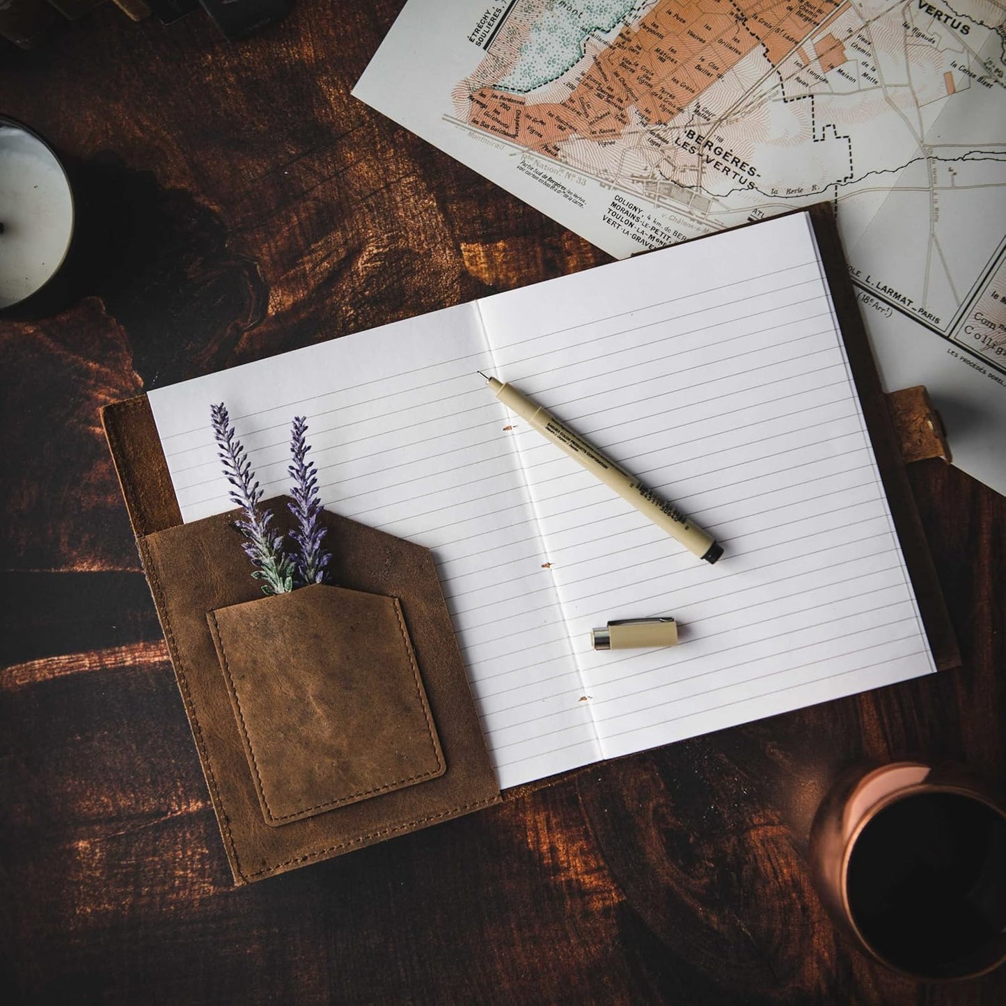 Refillable Leather Journal | Premium Lined A5 Notebook Cover | 200 Ruled Writing Pages | Card Holder Slot | Leather Bound Journals for Men & Women, Best Gift Travel Diary, Cool Planner