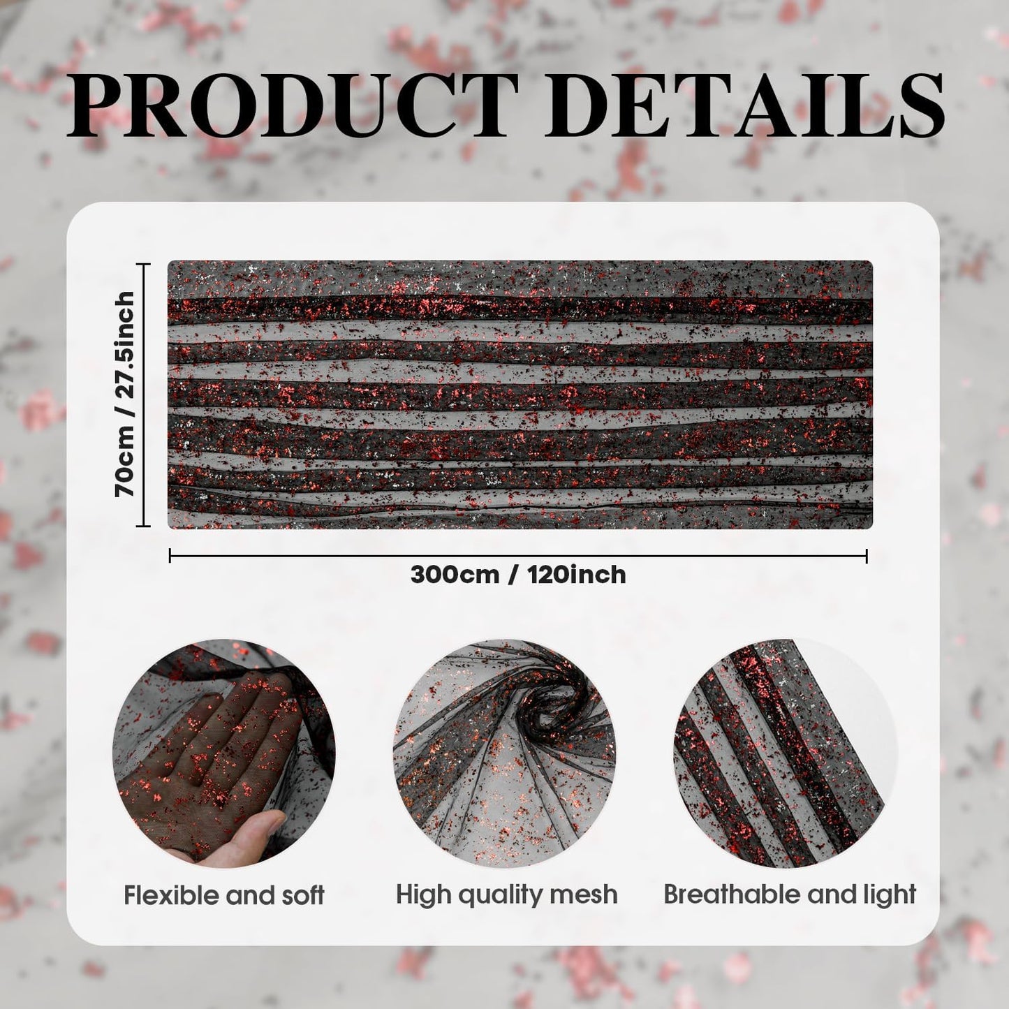 Artoid Mode 3PCS Black Red Gold Gauze Table Runner 120 Inch 10FT, Glitter Metallic Foil Sheer Dining Wedding Anniversary Holiday Table Decor for Home Party