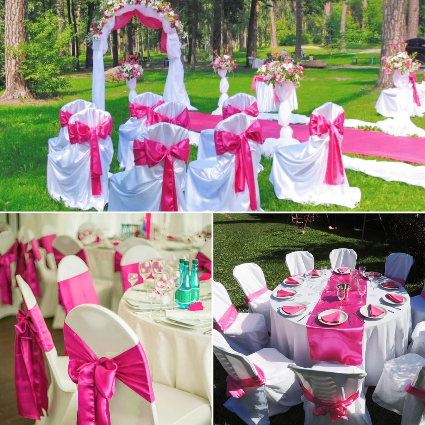 100 PCS Satin Chair Sashes Decorative Bow Chair Sashes Ties Back Ribbon Bows Chairs Cover Band for Wedding Party Ceremony Reception Event Banquet Hotel Birthday Home Kitchen Decor(7 x108inch,Hot Pink)