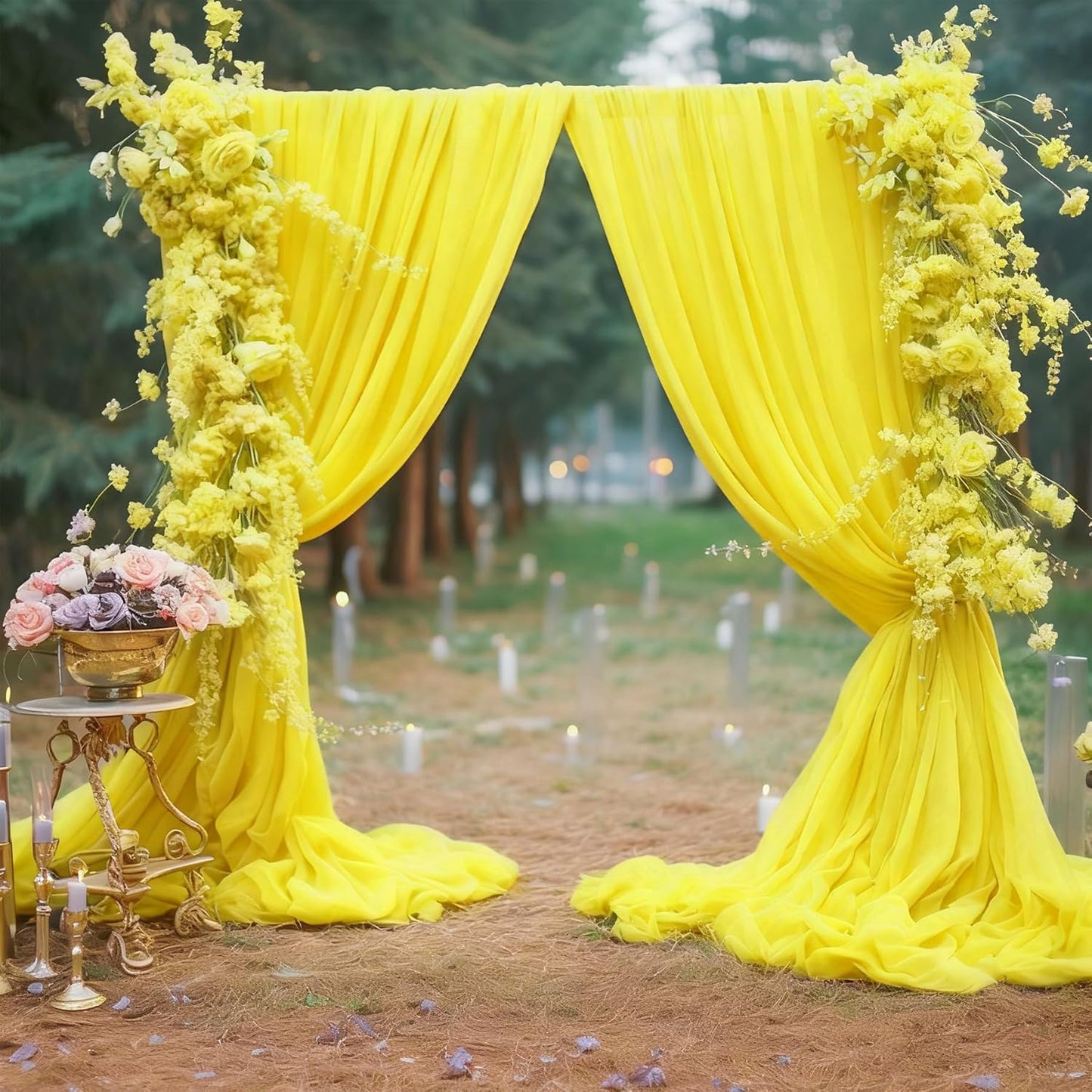 10ft x 10ft Yellow Backdrop Curtain Drapes, Wrinkle-Free Sheer Chiffon Fabric Photo Backgroud Panels for Wedding Arch Party Ceremony Stage Photography Decoration