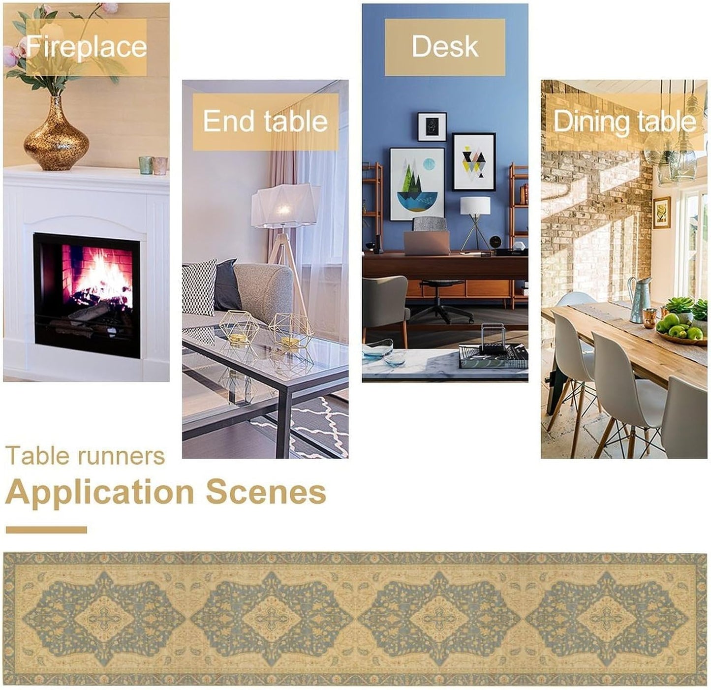 Boho Table Runner,Vintage Geometric Traditional Textured Rustic Farmhouse Bohemia for Home Farmhouse Kitchen Table Dining Coffee Room Garden Party Wedding Decor 13x108in