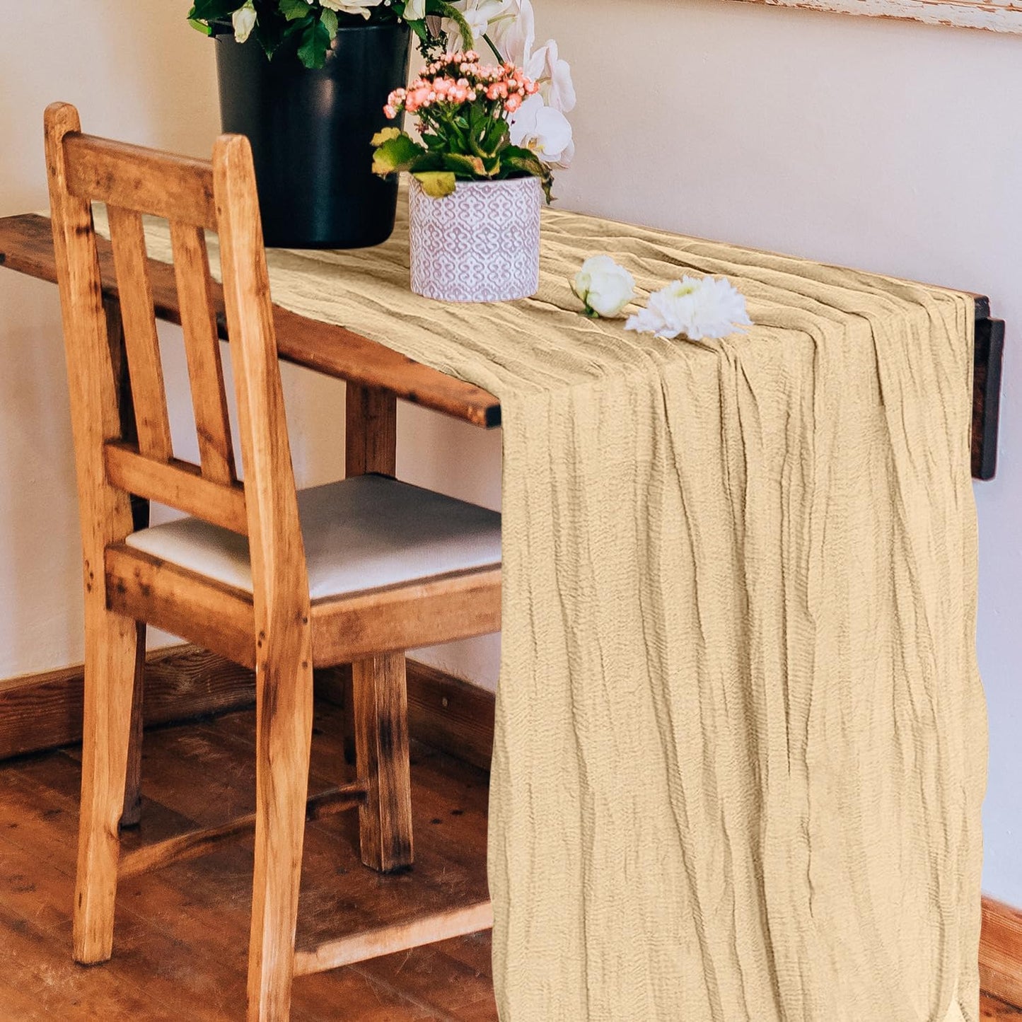 1 Pack Cheesecloth Table Runner 10Ft Christmas Gauze Boho Table Runners for Wedding Decor Bridal Shower Decorations(35" x 120")