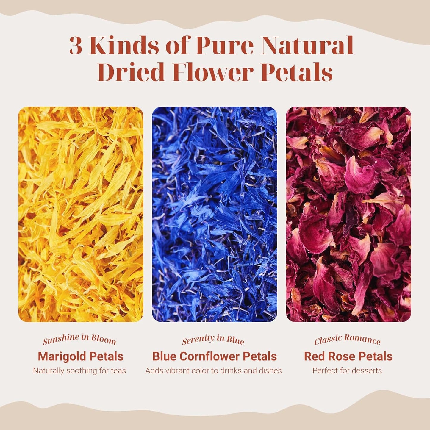 CCnature Edible Flowers Petal Blend 1oz | All natural | No Additives | Non GMO | 3 Types of Edible Dried Flowers for Baking, Cocktails, Cake Decorations, Drinks and Garnish