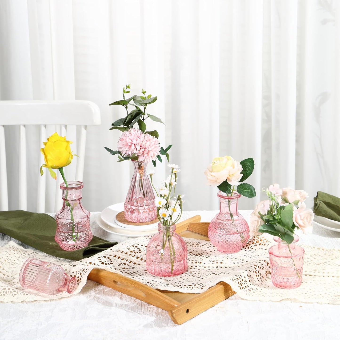 Bud Vases in Bulk 50, Glass Vases for Centerpieces, Small Vases for Flowers, Small Flower Vase for Centerpieces, Mini Vintage Vase, Pink Bud Vases for Wedding Table Decor