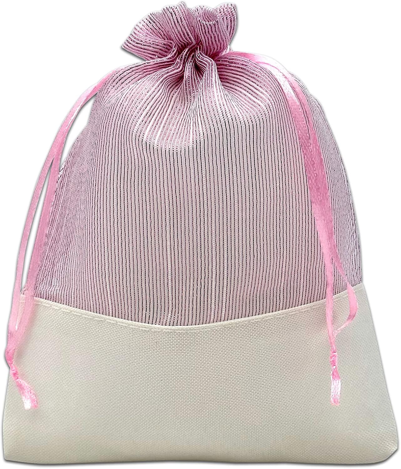 TheDisplayGuys For Your Modern Living 24-Pack Linen & Pink Organza Gift Bags with Drawstrings (Medium 5 x 7 1/4) - Party Favors, Samples, Treats Mesh Pouches