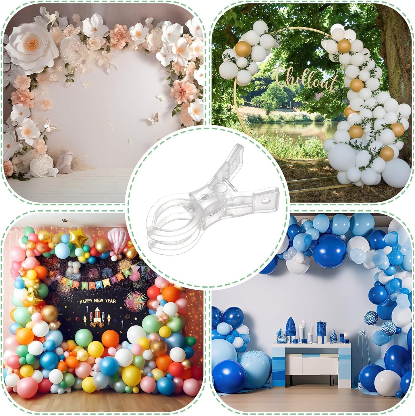LemonRoad 20 Pack Large Balloon Arch Clips Plastic Transparent Backdrop Spring Clamps 3.5 Inch Heavy Duty Clip for Balloon Arch Kit Birthday Decoration Crafts Woodworking Photography Studios (Clear)