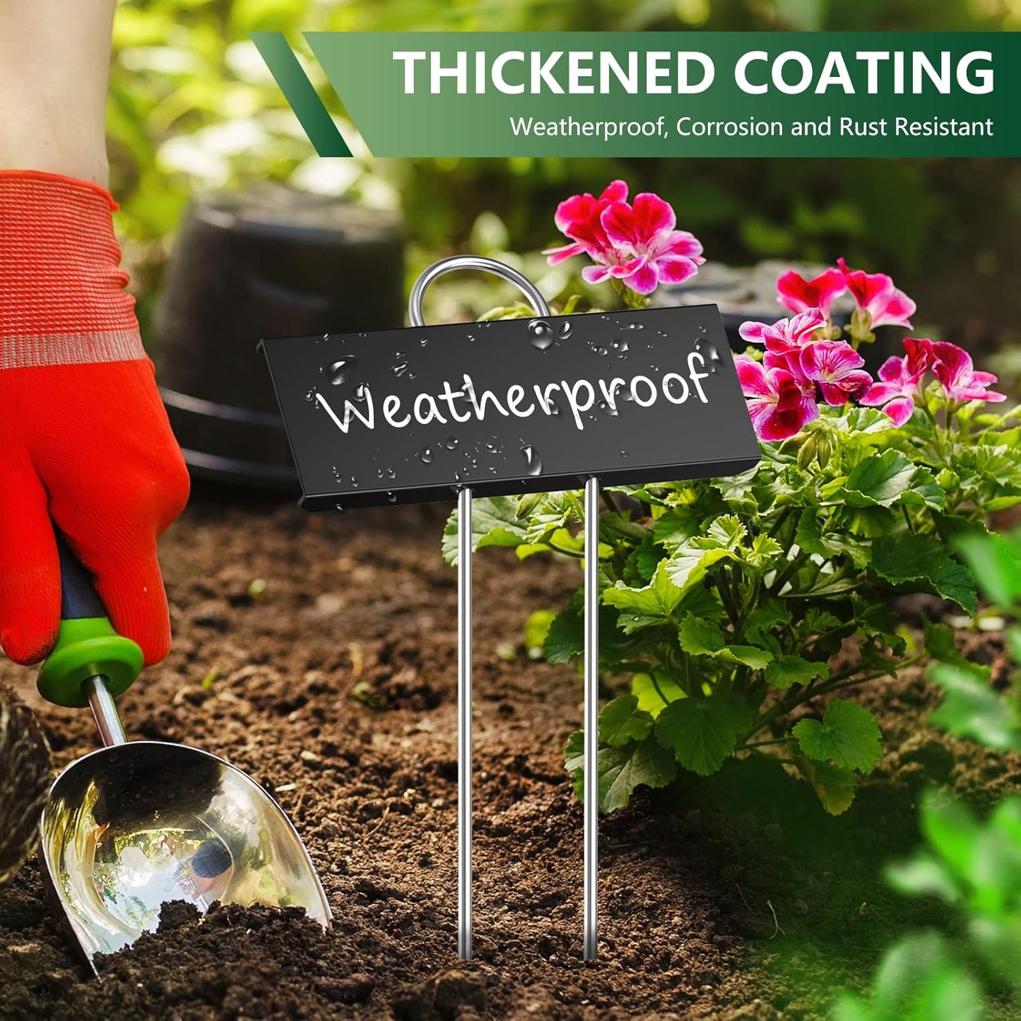 STARTOSTAR 50-Pack Metal Plant Labels Weatherproof Garden Markers,Height 10.6'', Label Area 3.5''X 1.2'' Reusable Nursery Tags for Vegetables Herb Flower Seed Greenhouse - Black