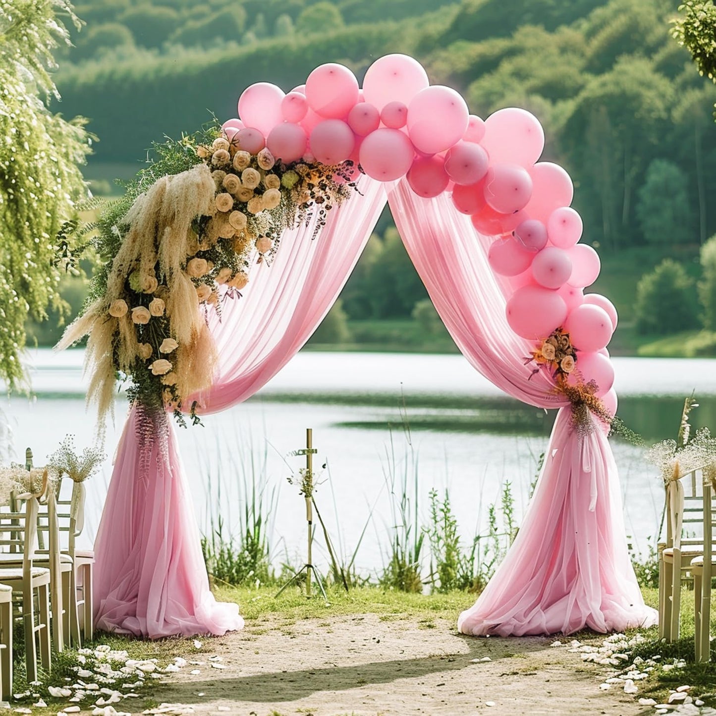 Wokceer Wedding Arch Draping 2 Panels 28.7" x 20FT Blush Pink Sheer Fabric Backdrop for Ceremony, Birthday Party, Bridal Shower Decoration