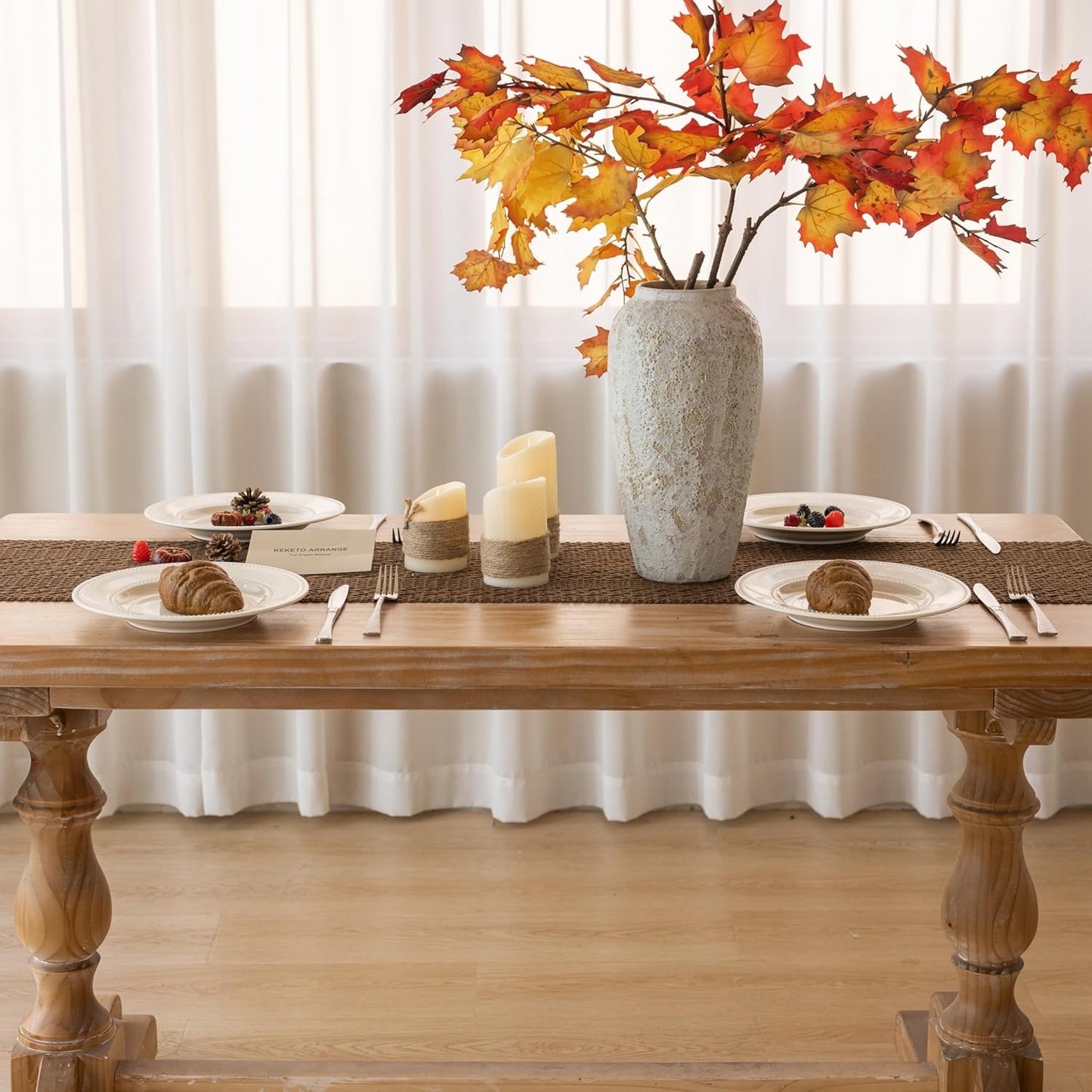 Boho Brown Table Runner for Home Decor 12x48 Inches Farmhouse Macrame Burlap Jute Rustic Dining Kitchen Centerpiece Bohemian Decor French Country Baby Bridal Shower Decorations