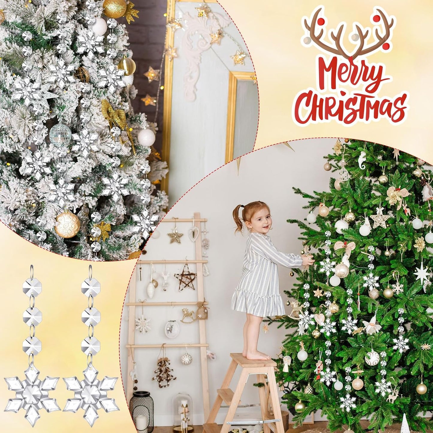 Nuenen 100 Pcs Hanging Crystals for Centerpieces Acrylic Chandelier Garland Beads Strands Prism Decorations Clear Teardrop Chandelier Crystals Pendant Wedding Home Garden Outdoor Ornaments(Snowflake)