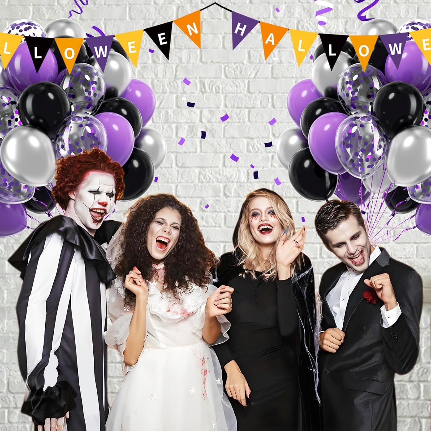 60pcs Purple and Black Balloons 12inch, Purple and Silver Balloon with Metallic Silver Confetti Balloons for Bridal Shower Graduation Birthday Party decorations