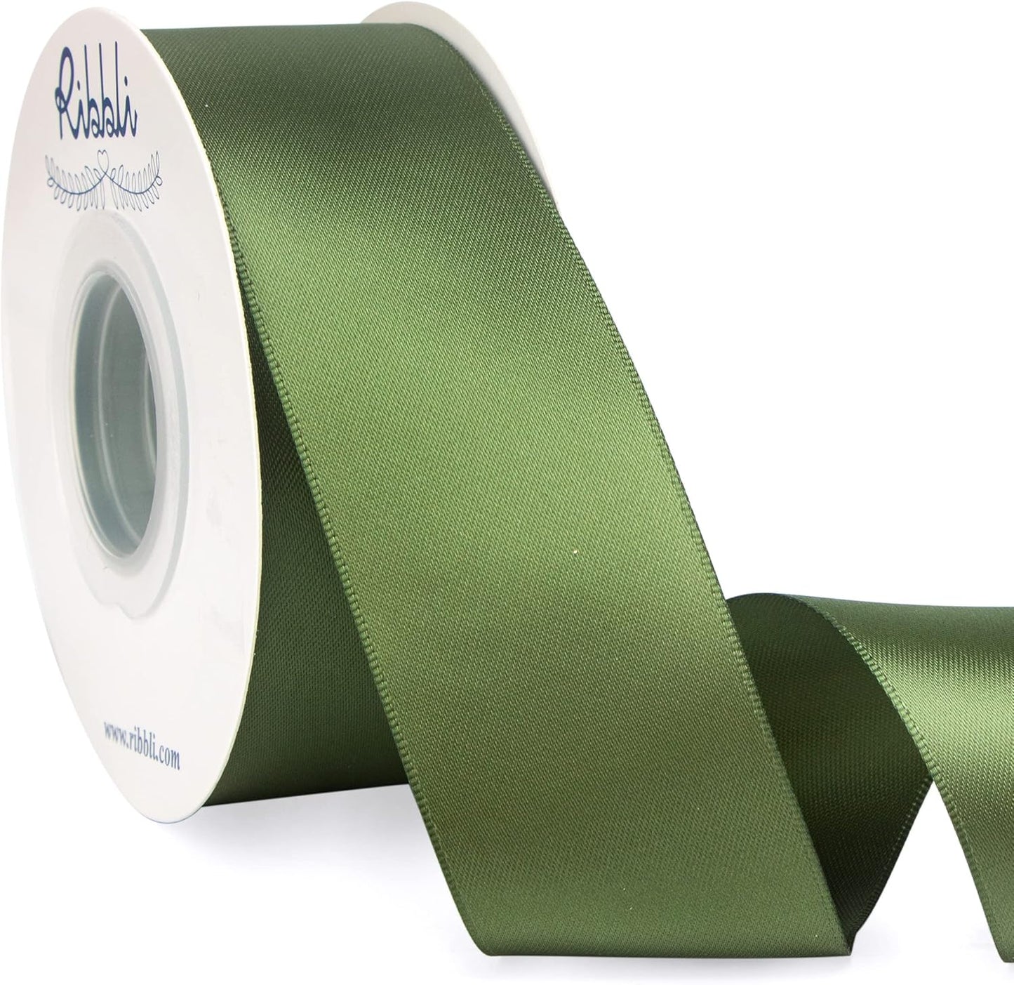 Ribbli Moss Green Satin Ribbon,Double Faced Satin 1-1/2 inch x Continuous 25 Yards,Use for Bows Bouquet,Gift Wrapping,Wedding Decoration,Floral Arrangement