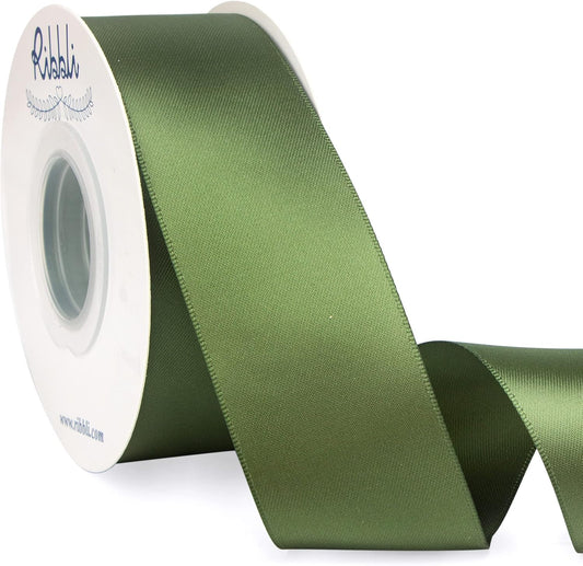Ribbli Moss Green Satin Ribbon,Double Faced Satin 1-1/2 inch x Continuous 25 Yards,Use for Bows Bouquet,Gift Wrapping,Wedding Decoration,Floral Arrangement