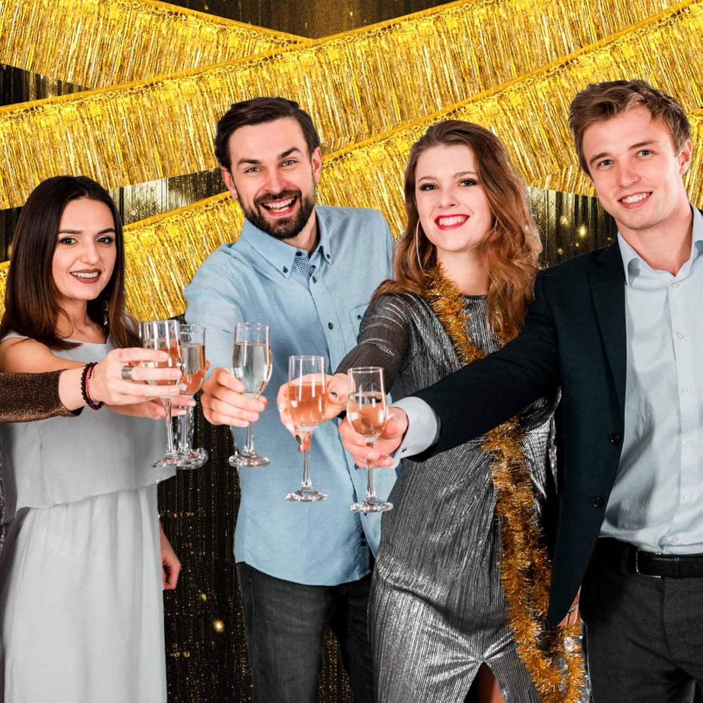 3 Pack 10 Long Gold Metallic Foil Fringe Garland Wall Hanging Tassle Banner, Mother's Day, Easter, Parade Floats, Birthday, Theme Party, Wedding Party Decorations