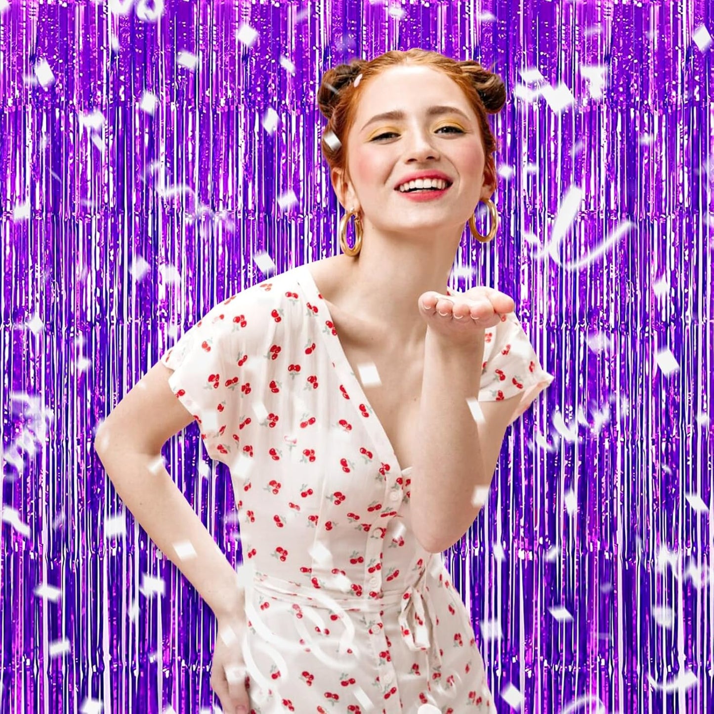 3 Pack Purple Foil Fringe Curtain Backdrop, 3.28Ft x 8.2Ft Metallic Tinsel Foil Fringe Streamer Curtains for Photo Booth, Christmas Day, Thanksgiving, Wedding, New Year Party Decorations