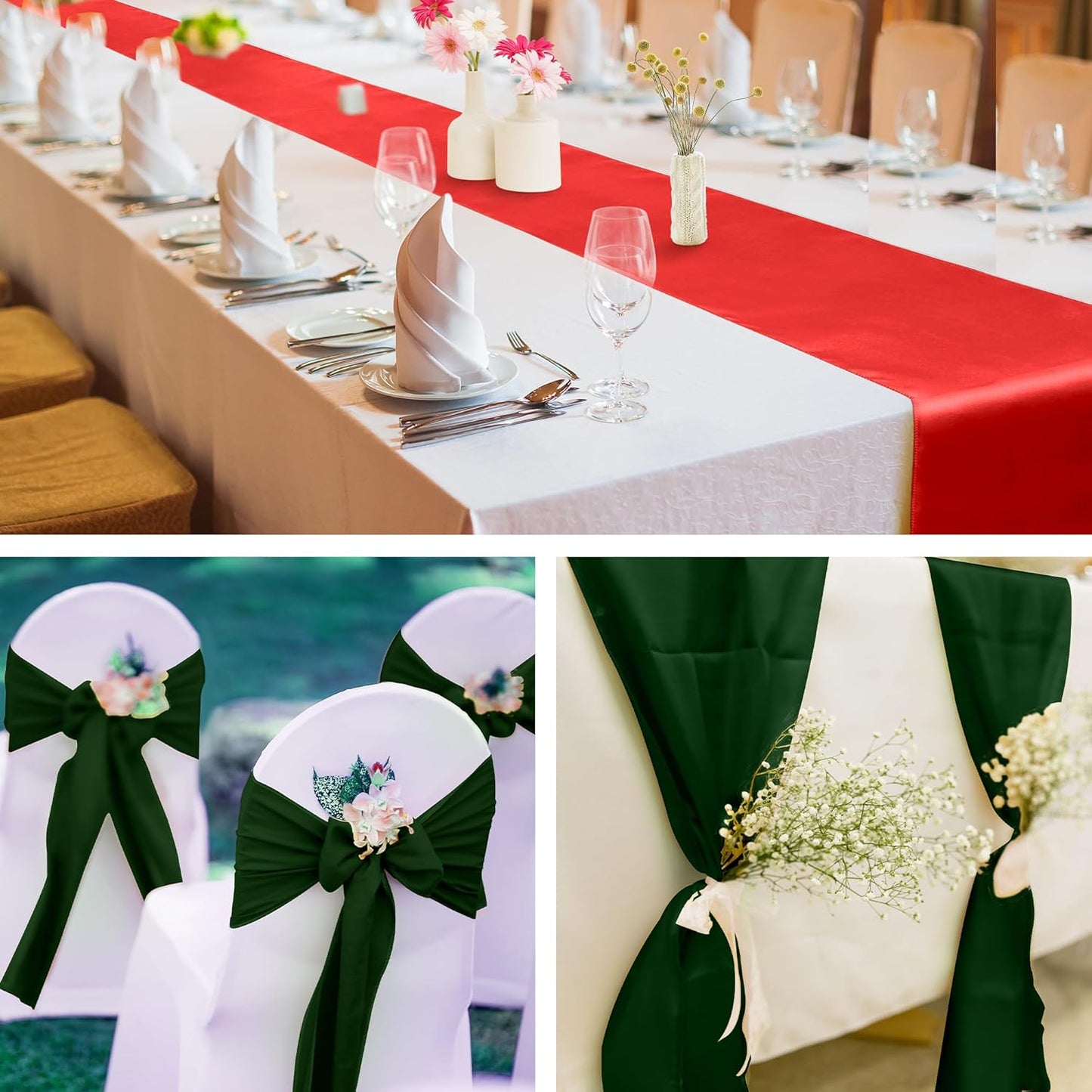 Aneco 12 Pack Christmas Satin Table Runner 12 x 108 Inch Xmas Red, Black Green Long Wedding Satin Silk Table Runner for Wedding Banquet Graduations Birthday Christmas Party Decoration