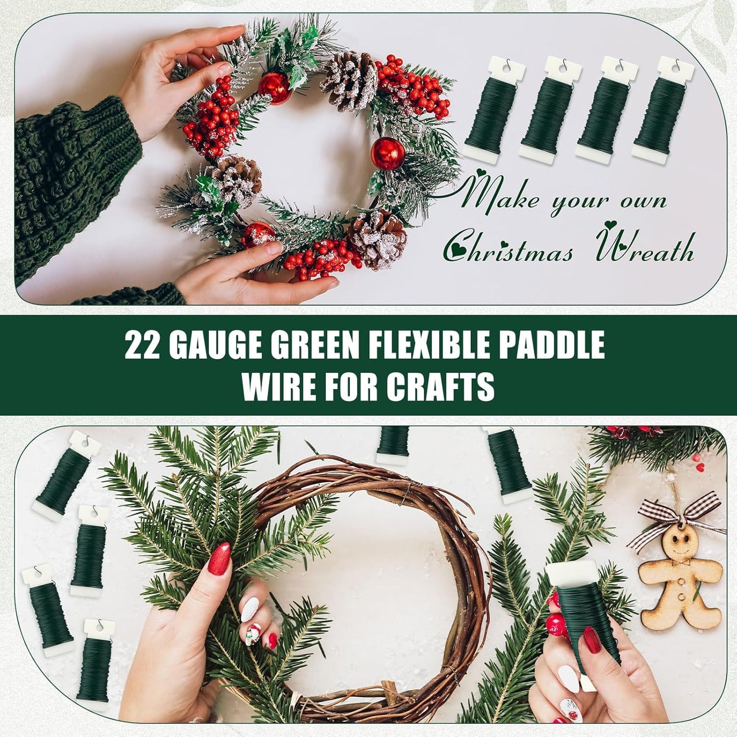 Ferraycle 72 Pack Green Floral Wire 38 Yards 22 Gauge Flexible Paddle Florist Christmas Green Wire for Crafts Christmas Wreaths Tree Garland and Floral Flower Arrangements