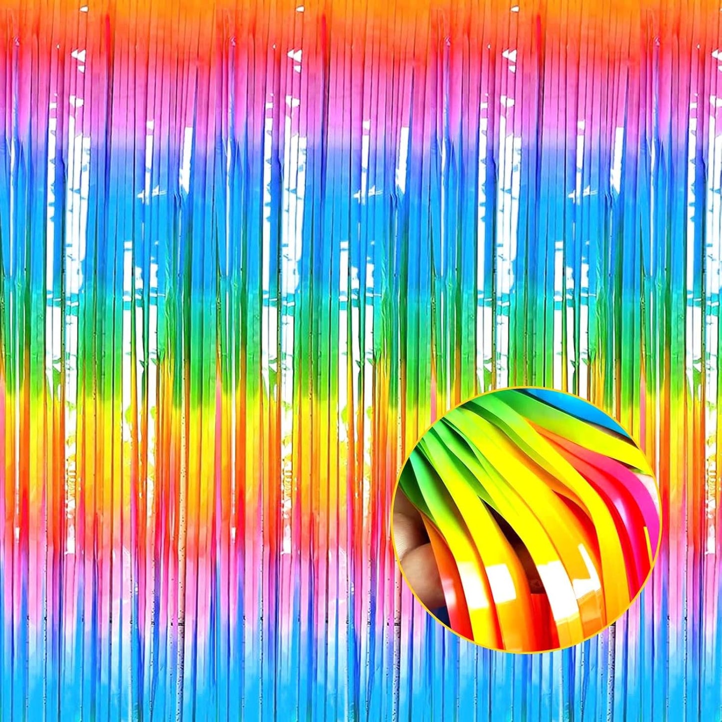 4 Pack Macaron Dark Rainbow Foil Fringe Curtain Backdrop, 3.28Ft x 8.2Ft Colorful Streamers Curtains for Party, Photo Booth Props, Birthday, 2022 Mother's Day Decoration Supplies