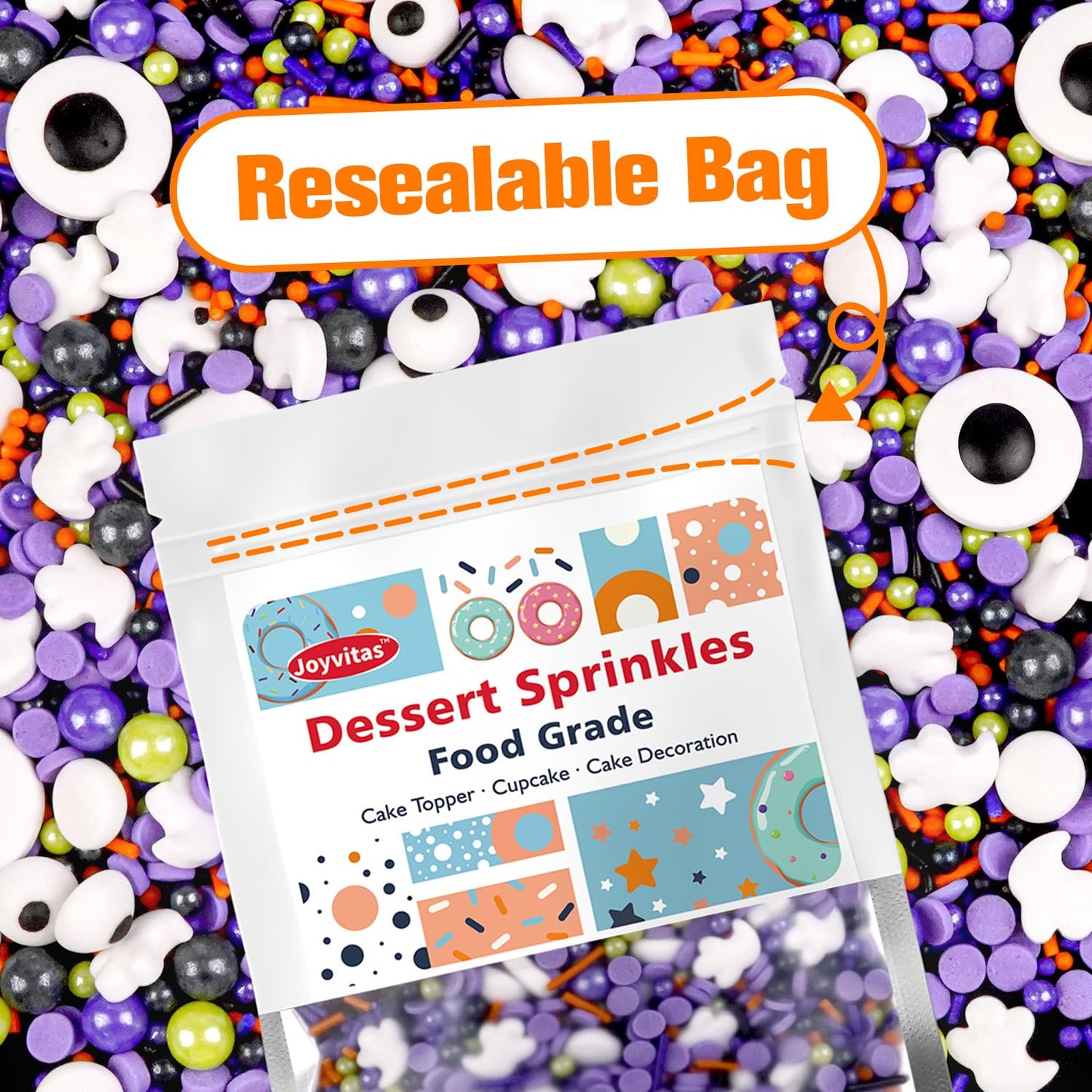 Halloween Sprinkles for Cake Decorating, Edible Candy Eyeballs, Pearl Sugar Sprinkles Mix, 150g/5.29oz, Perfect for Cake Decoration, Cupcake Decorations Ice Cream Toppings