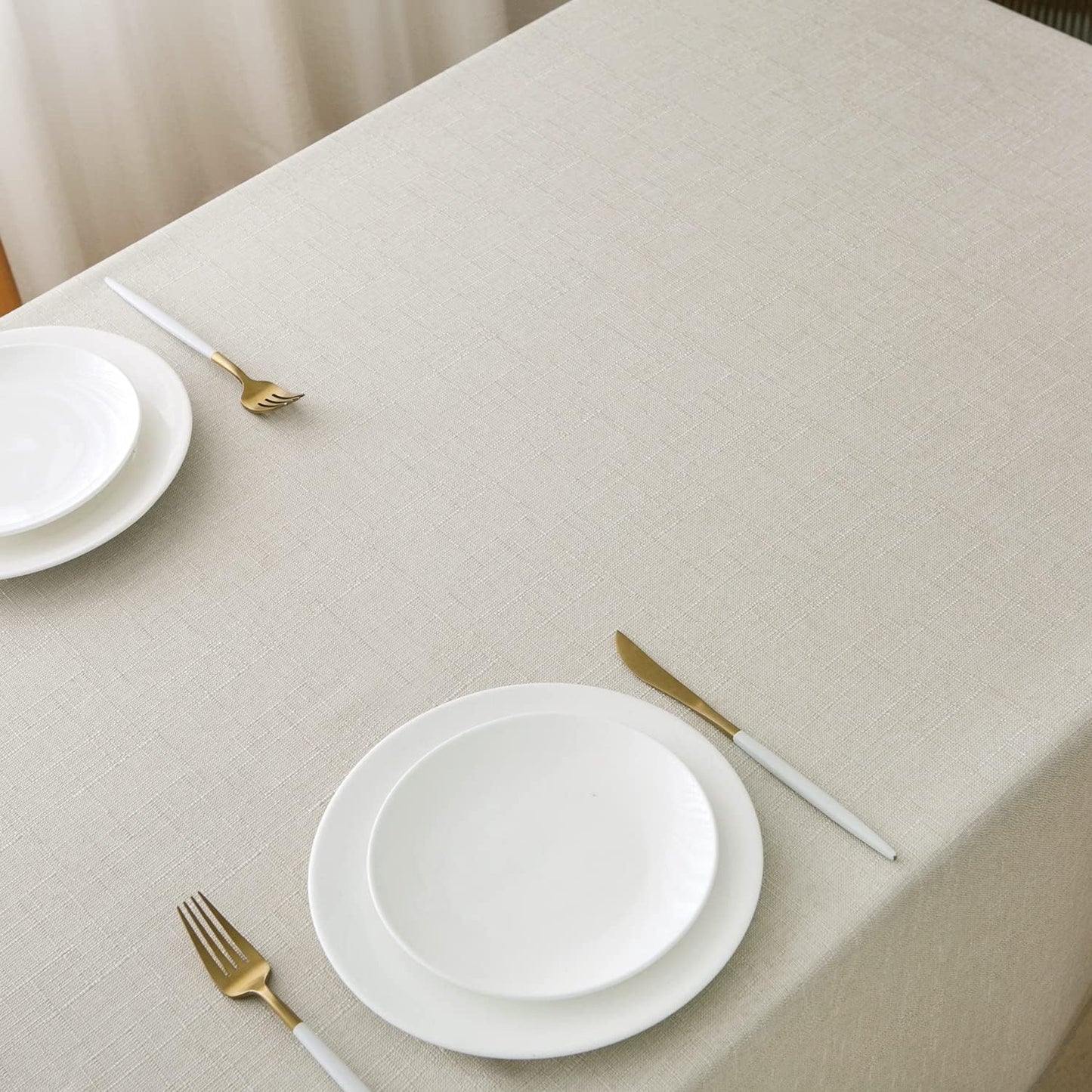 NLMUVW Ivory Table Cloth for Rectangle, Linen Textured Tablecloth Rustic Water Resistant Table Cover for Kitchen Dining and Party, 54 x 96 Inch