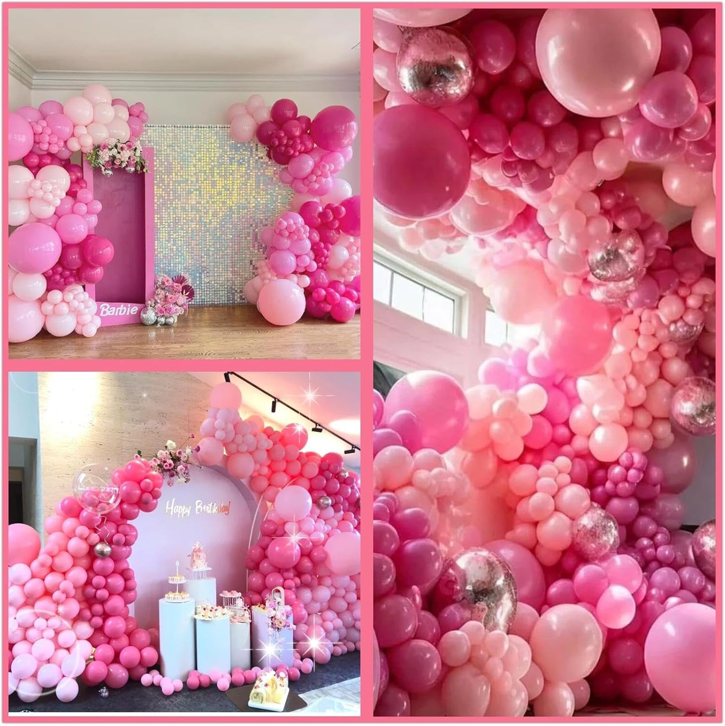 412Pcs Pink Balloon Garland Arch Kit,18 12 10 5 Inch Hot Pink Balloons Metallic Magenta Latex Balloons for Birthday Shower Princess Theme Party Wedding valentines Background Decorations