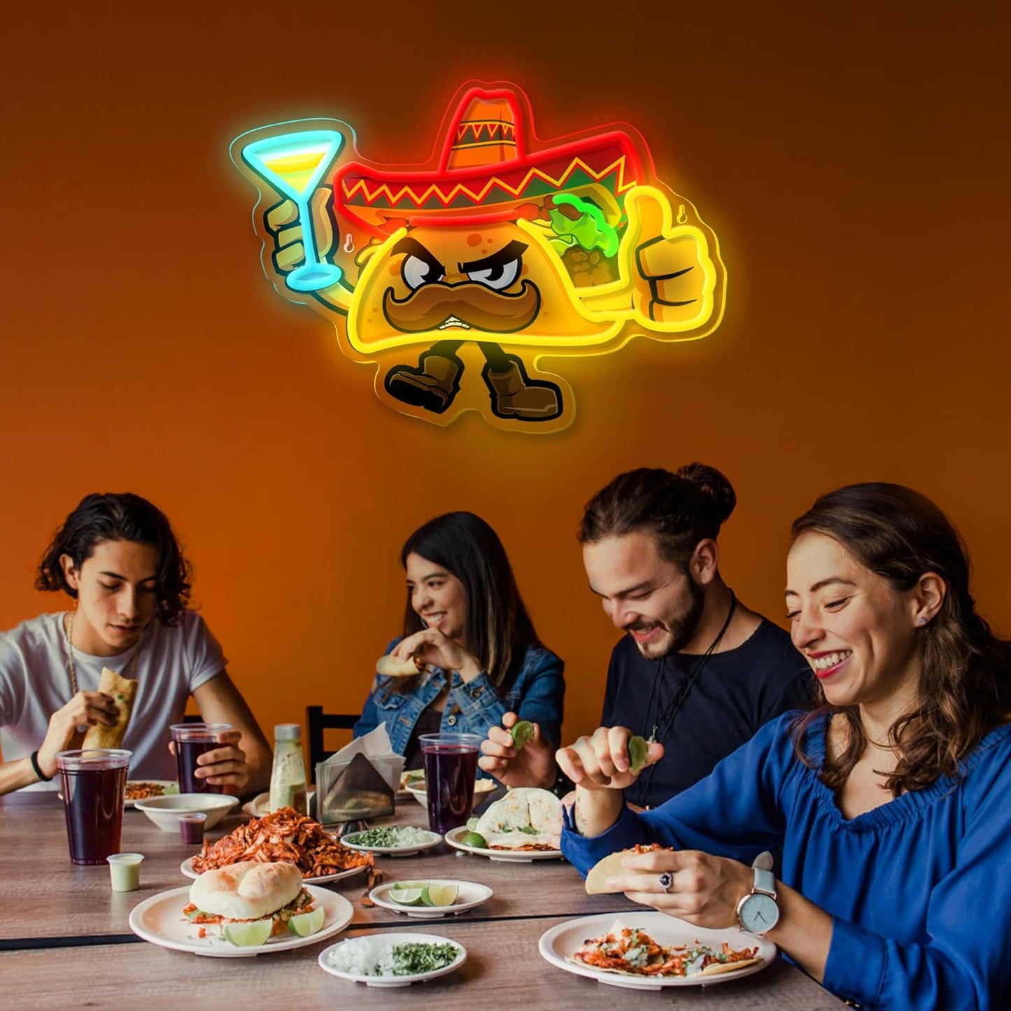 Tacos Neon Sign for Wall Decor,Dimmable Led Tacos Neon Light for Mexican Restaurant Decor Mexican Burritos Led Light Neon Light for Shop Restaurant Window Fast Food Shop Wall Decoration