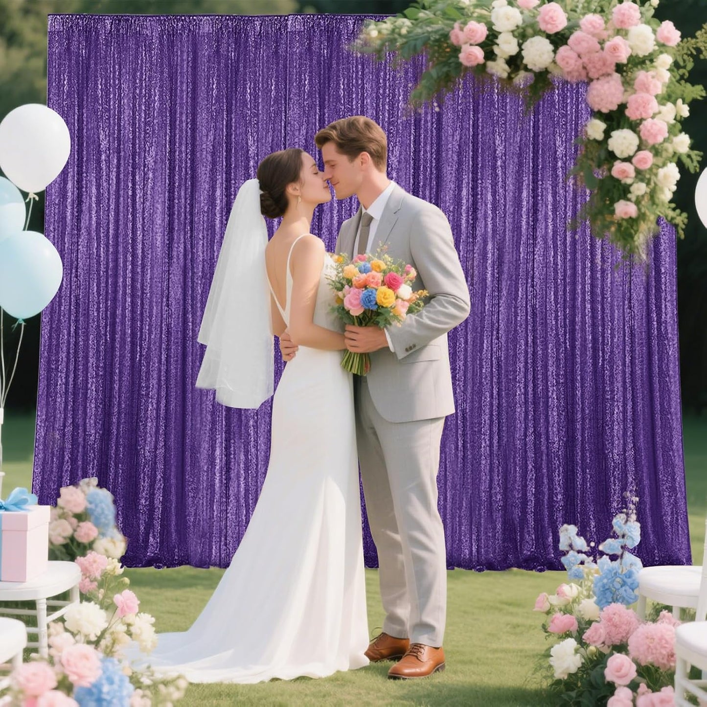 Purple Sequin Backdrop Curtain 2 Pieces 2FTx8FT Glitter Photography Backdrop for Party Wedding Birthday Christmas Decorations