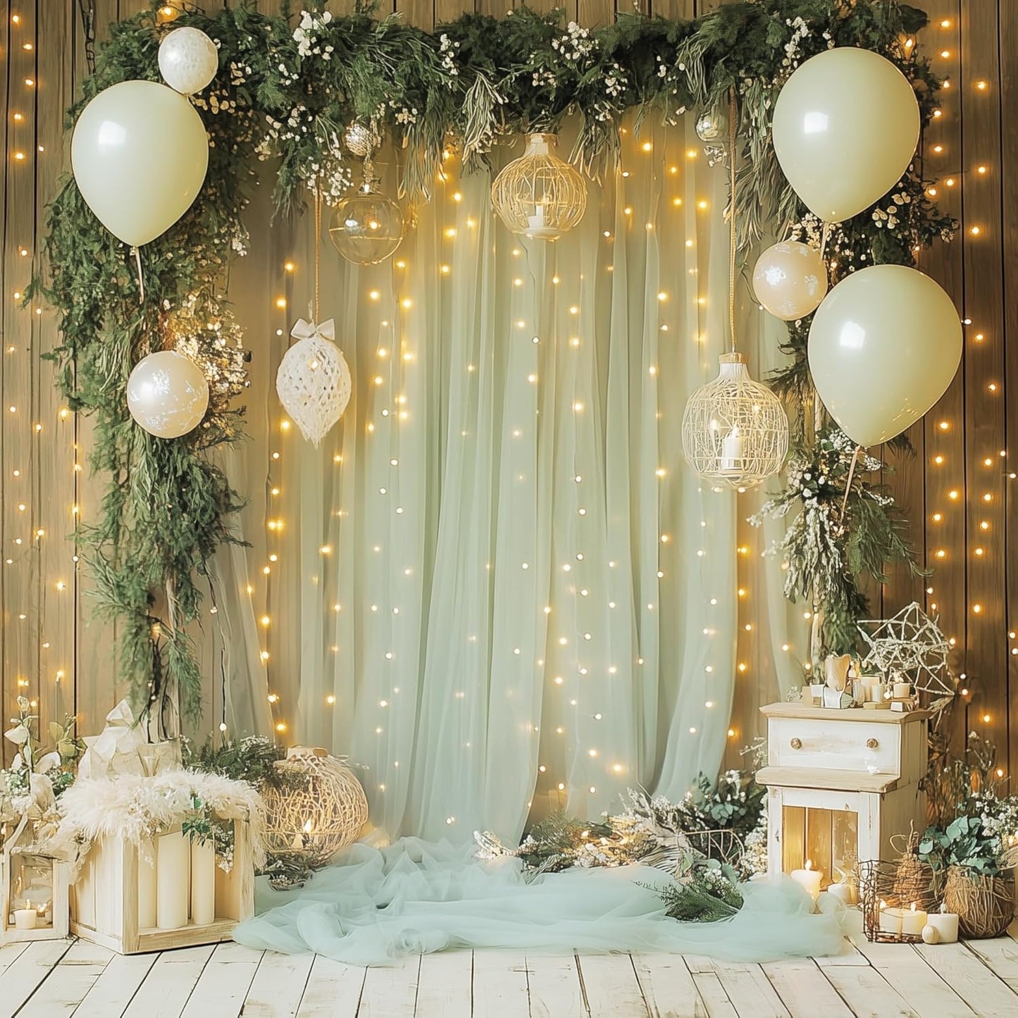 Tulle Backdrop Curtain with Lights String 10FT X 10FT Sage Green Sheer Tulle Backdrop Curtains for Wedding Birthday Party Reception Photo Booth Background Decorations (2 Panels 5x10FT)