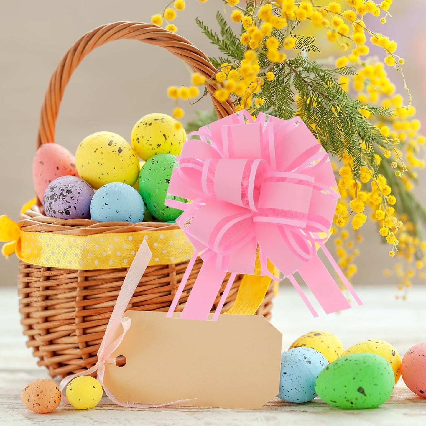 40 Pieces 6 Inches and 3 Inches Pull Bow Wrapping Pull Bow Ribbon Pull Bows for Wedding Baskets,Large Bows for Presents. (Pink)