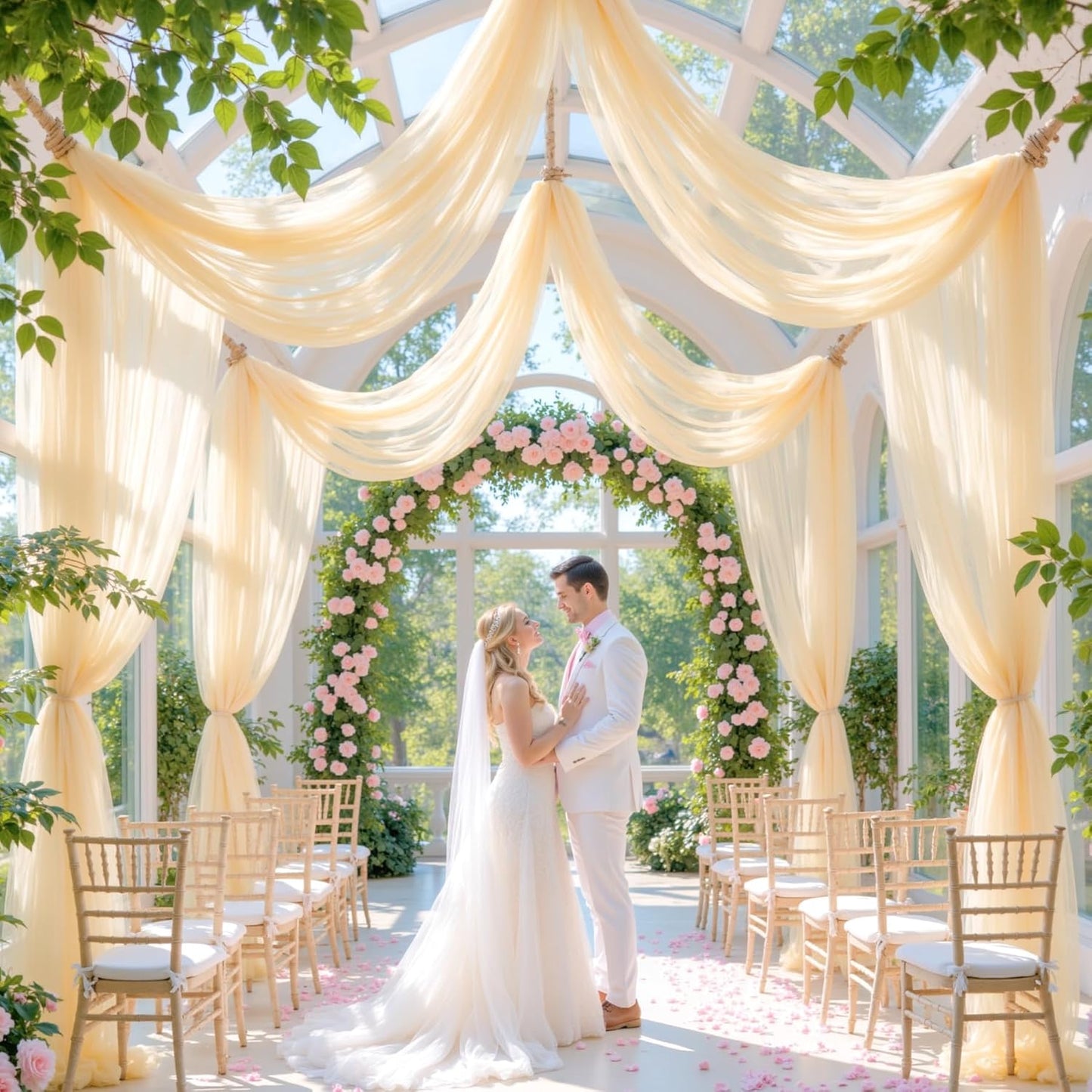 Champagne Arch Draping Fabric for Wedding, 2 Panels 60" x 26Ft Chiffon Drapery Fabric Drapes Backdrop for Wedding Ceremony Baby Shower Bridal Shower Decoration