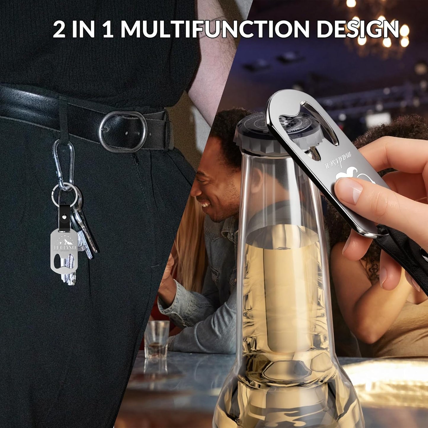 2 in 1 Personalized Bottle Openers Keychains Bulk,Pack 5-100 Flat Metal Custom Keychain with Your Text/Logo/QR Code, Unique Multitools for Wedding Party Favor, Bar, Promotion, Gift (Silver)