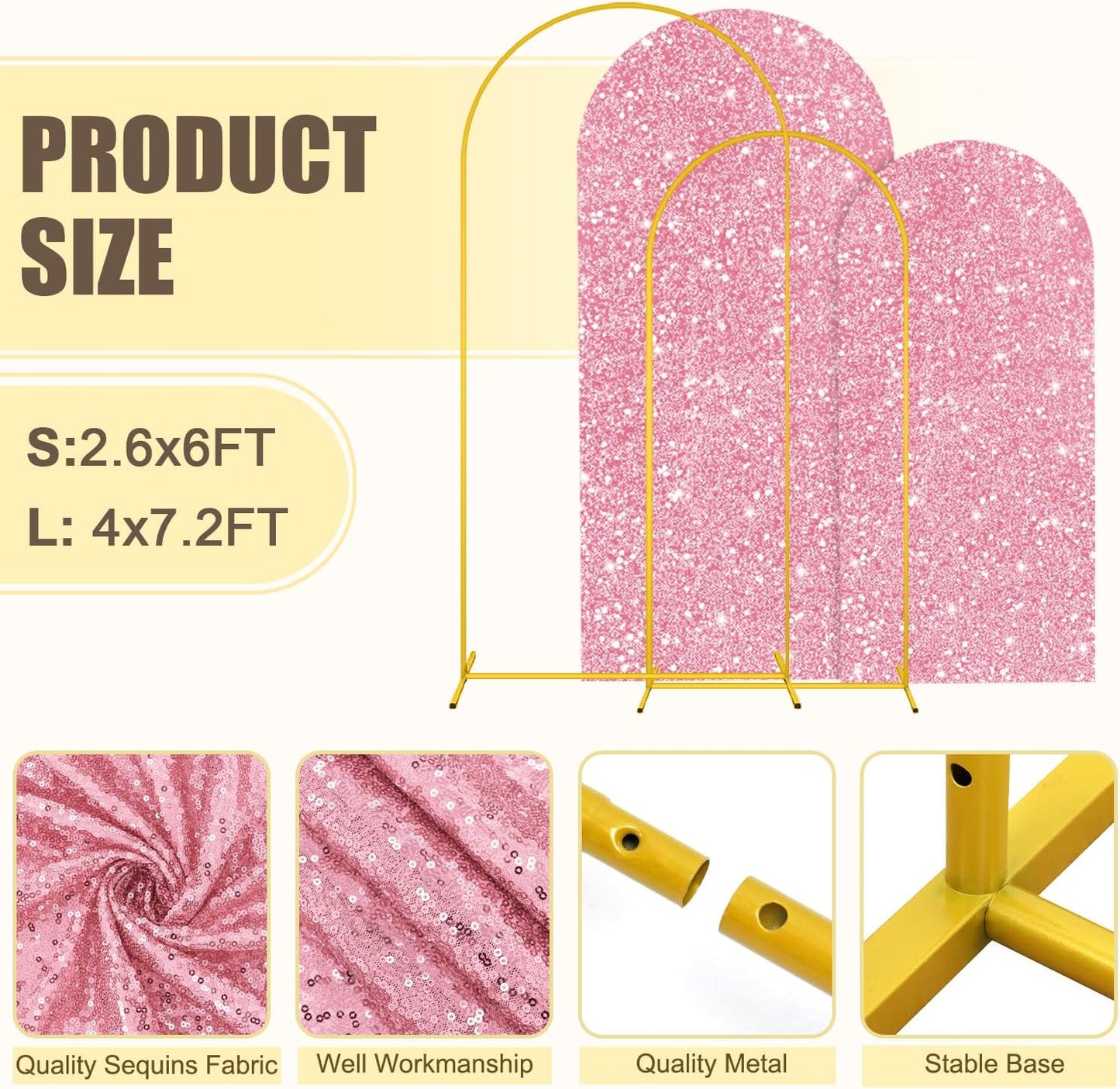 MODFUNS Arch Backdrop Stand and Cover 6&7.2ft Pink Gold Sequins Arch Cover Set of 2 Metal Arch Stand with Covers Double Sided Sparkle Backdrop Stands for Wedding Party Birthday Decor