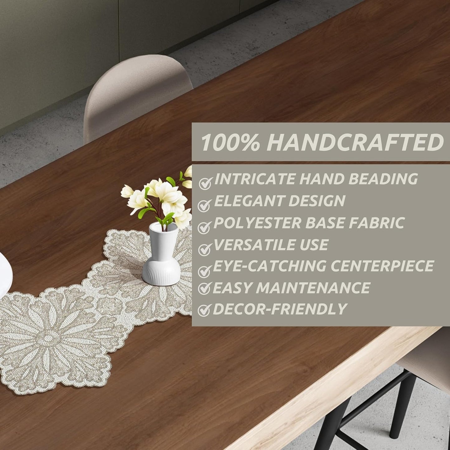 Beaded Table Runner - Elegant & Versatile Dining & Kitchen Linen for Home Decor, Weddings, Parties, Special Occasions, Modern Table Decoration & Luxury Festive Accessory (Ivory) - CLEENTABLE