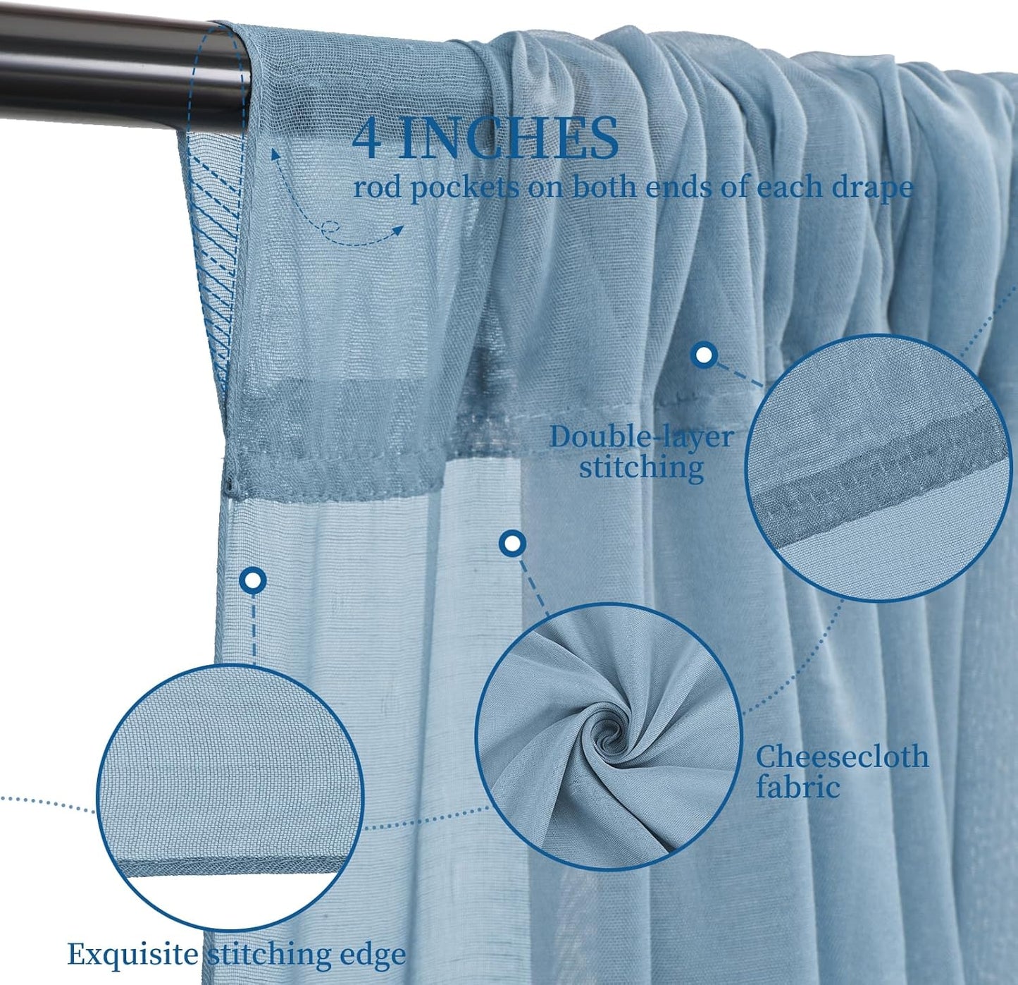 6 Panels Dusty Blue Ceiling Drapes for Wedding 5ftx15ft Ceiling Drapes Wedding Arch Draping Fabric Cheesecloth Sheer Curtain Romantic Ceiling Decorations for Weddings Party Banquet Ceremony Stage