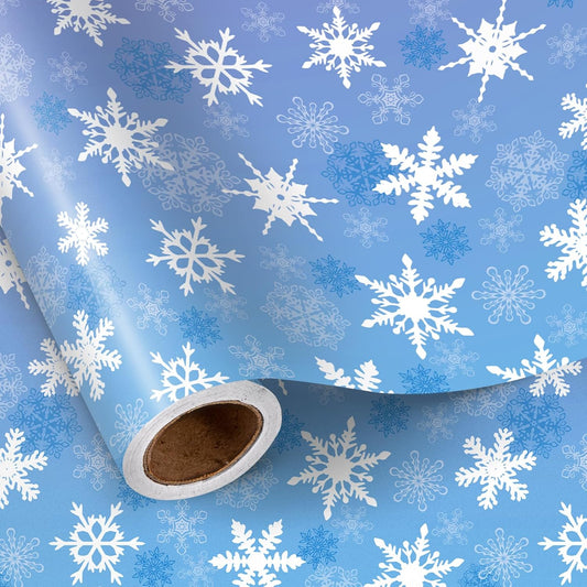 LeZakaa Christmas Wrapping Paper Roll, Purple Blue Snowflakes, Elegant Gift Wrap for Winter Holidays, Birthdays, Adults, Men, Women, Mini Roll 17 in x 16.4 Ft