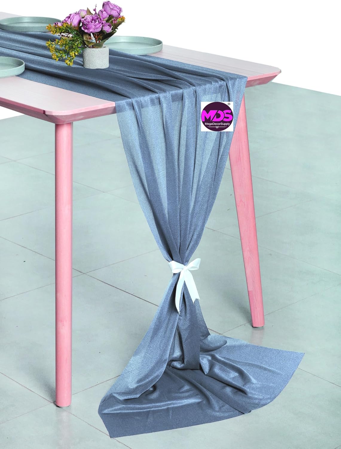 MDS Halloween Chiffon Table Runner - 20 Pack, 29 x 120 Inches, 10ft Each - Sheer Spooky Table Runners for Haunted House Parties, Trick-or-Treat Tables, Witchy Décor, Wedding & Events - Dusty Blue